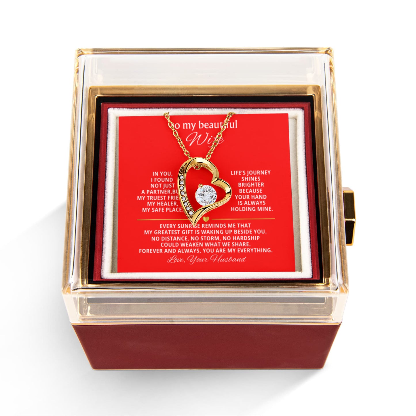 Wife Heart Necklace & Rose Gift Set