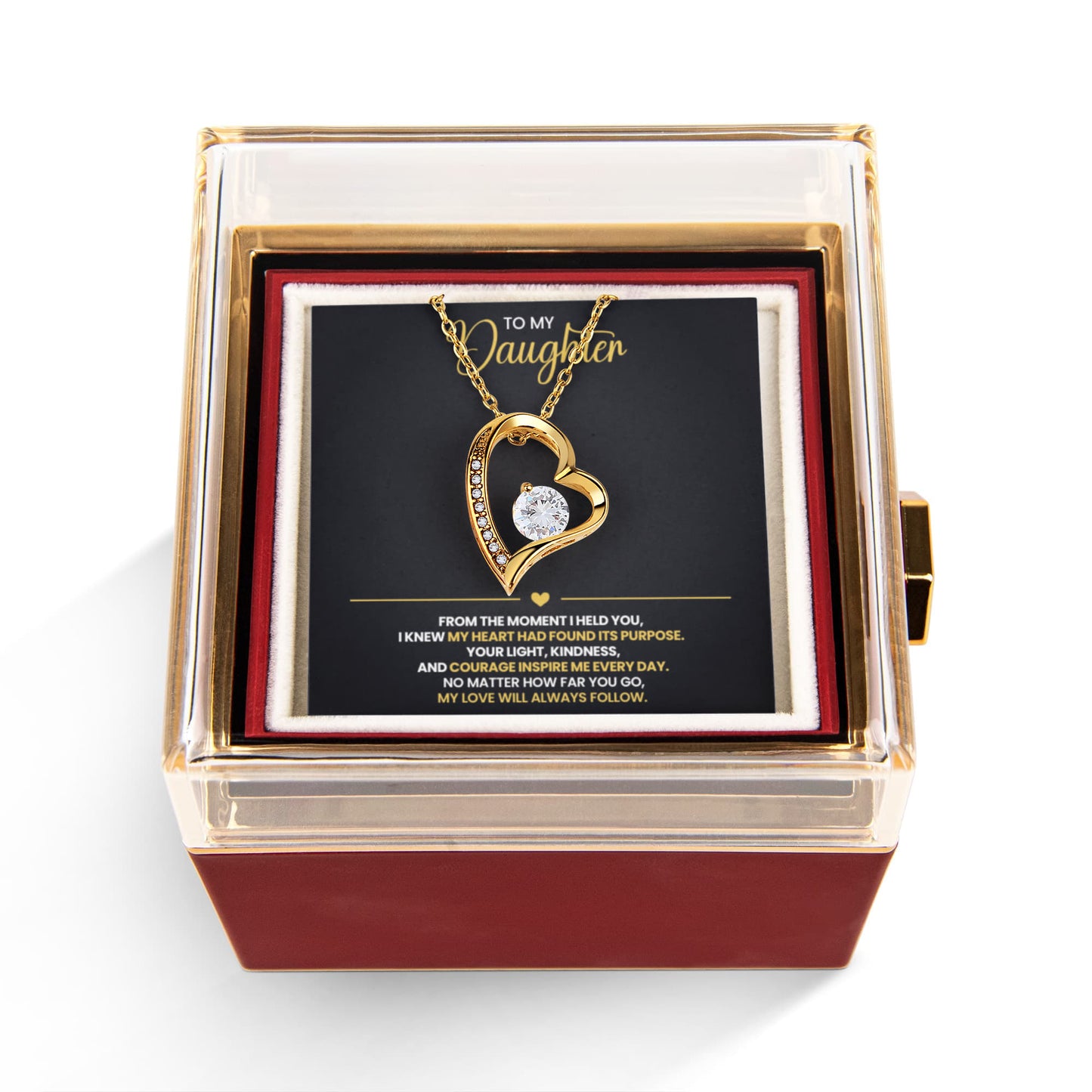 Daughter Heart Necklace and Preserved Rose Gift Set