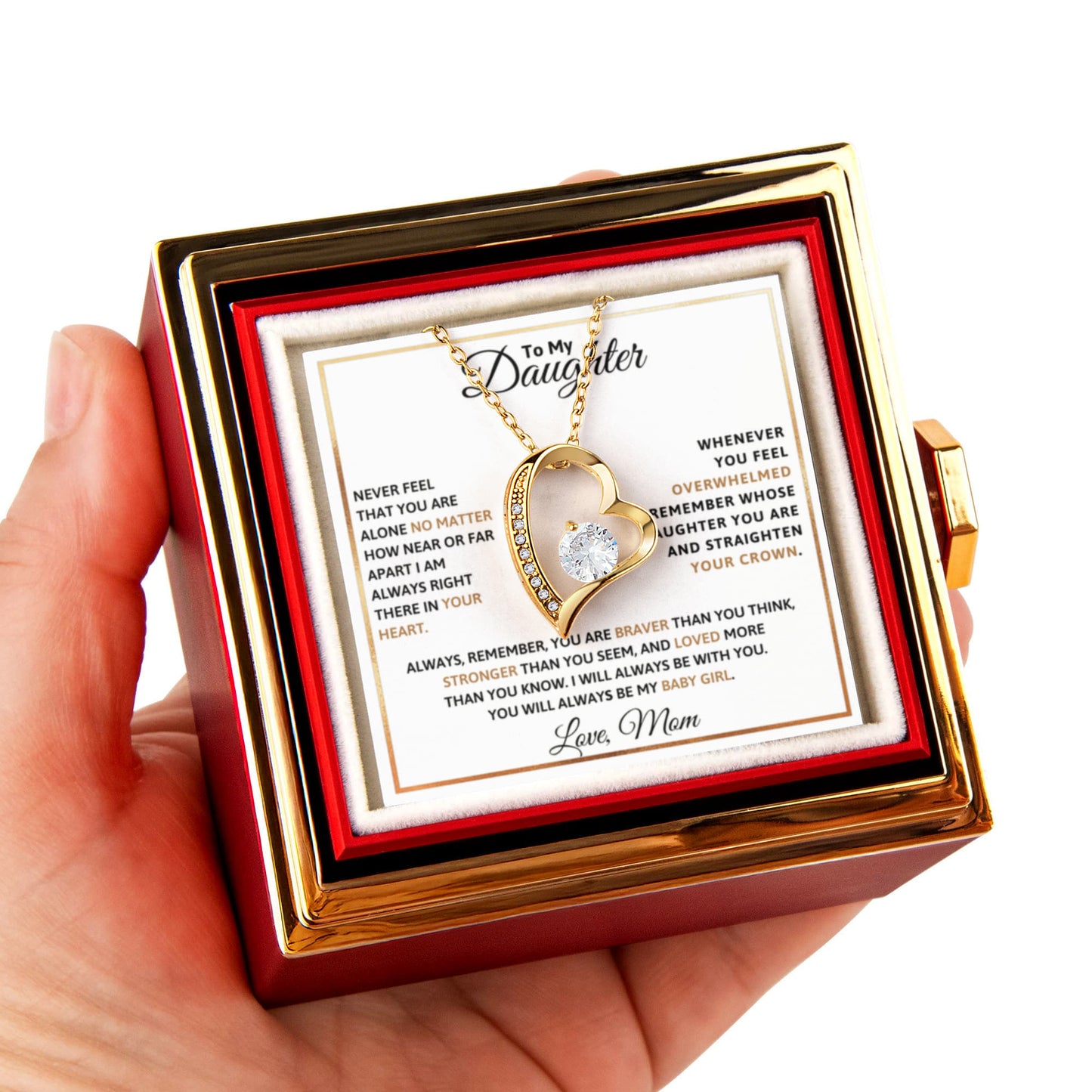 To My Daughter Necklace Rotating Rose  Box Gift Set