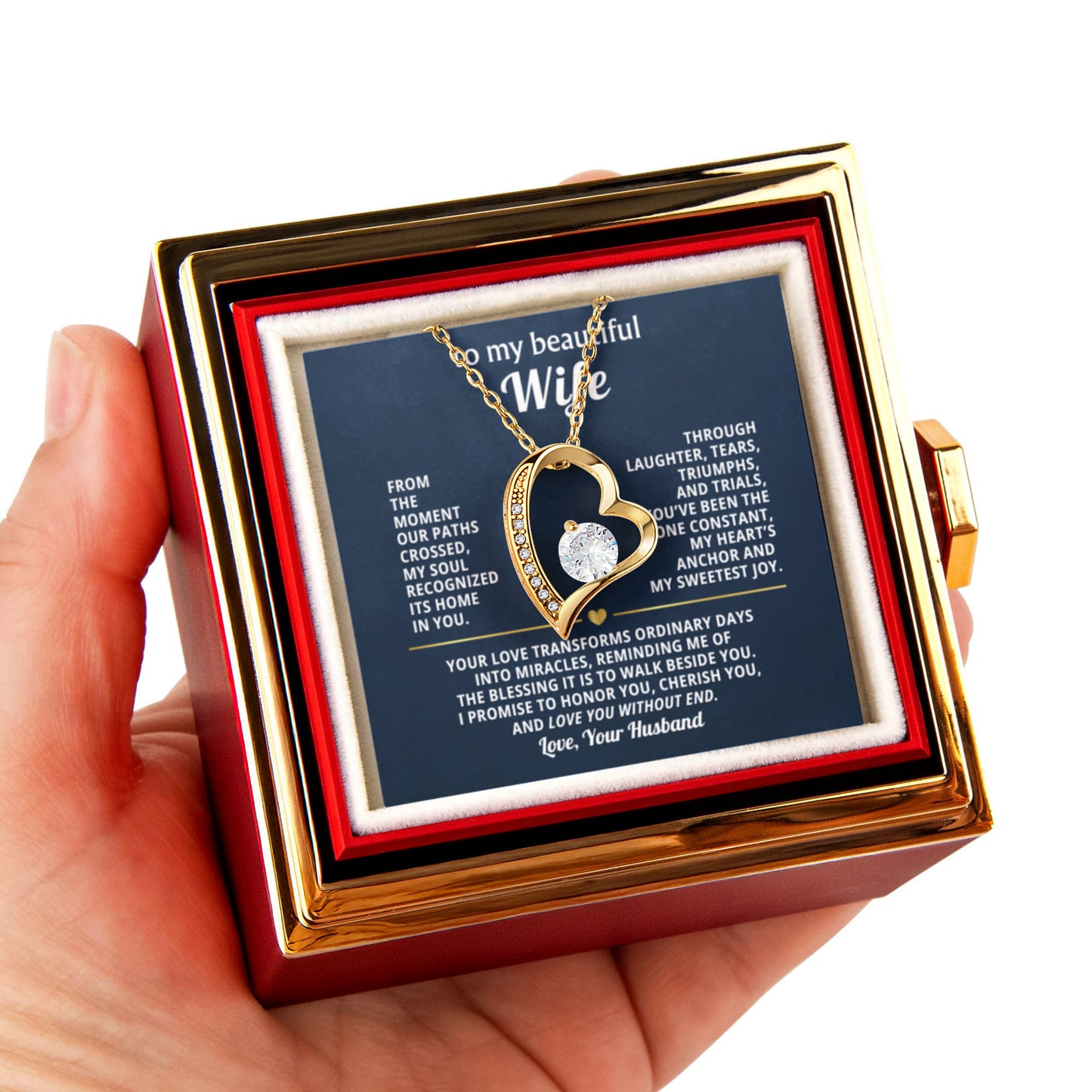 Wife Heart Necklace & Rose Gift Set