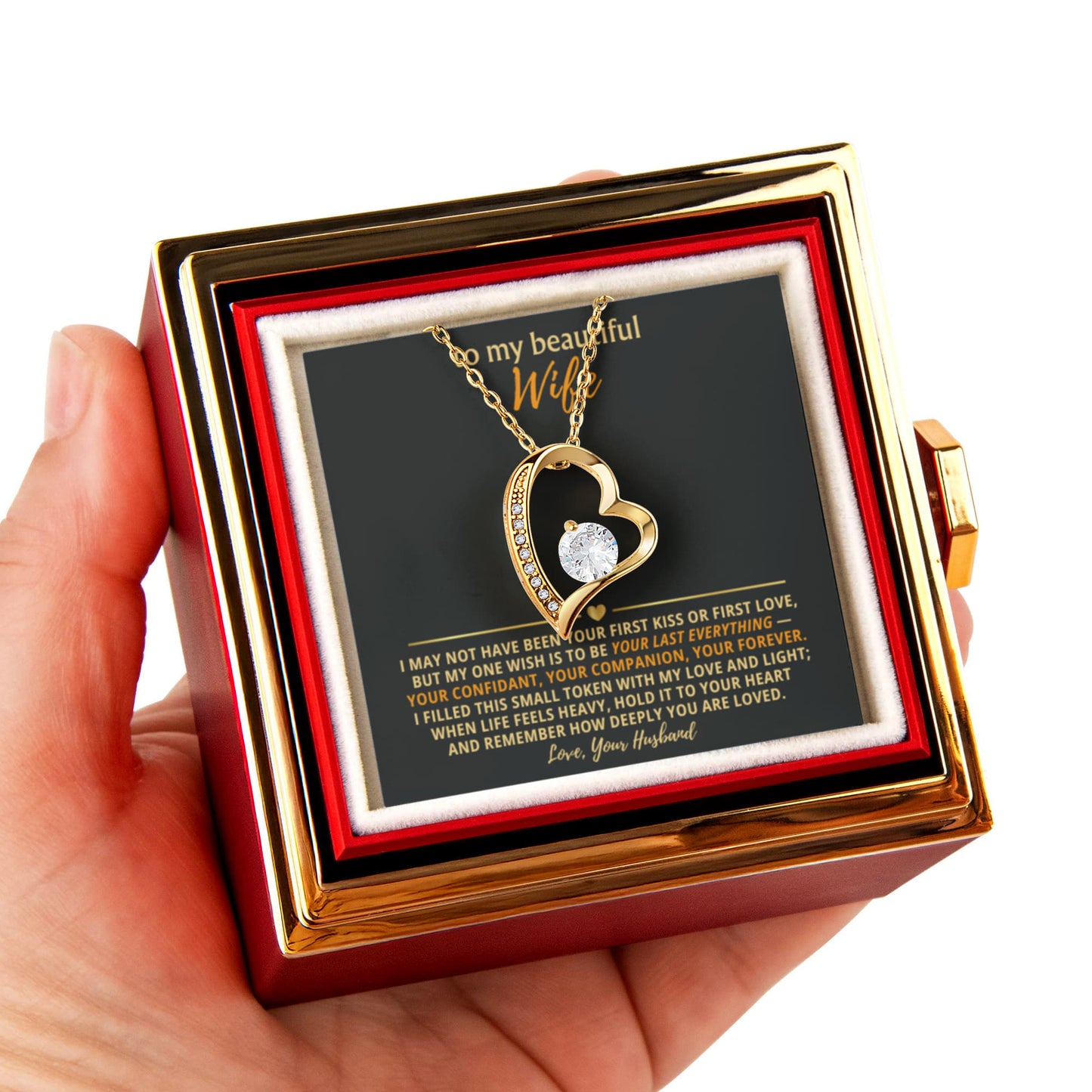 Wife Heart Necklace & Rose Gift Set