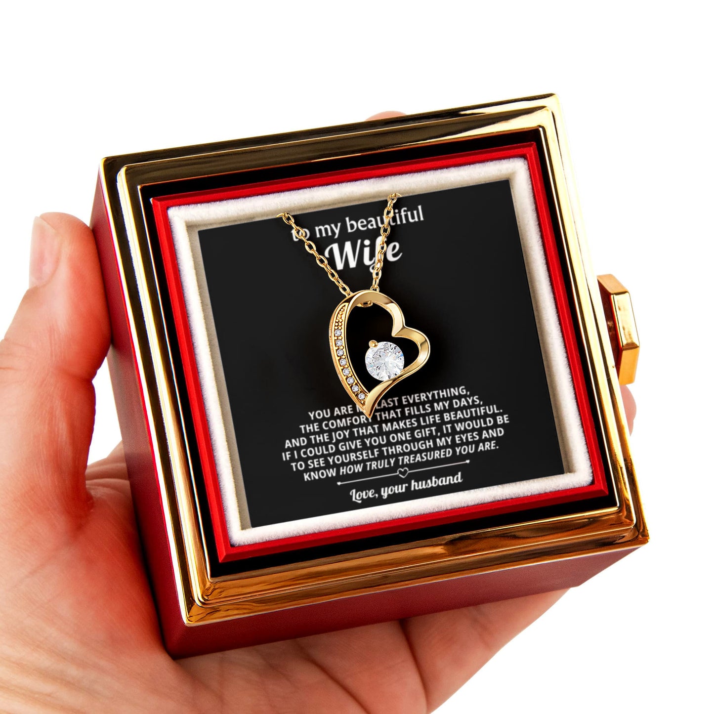 Wife Heart Necklace & Rose Gift Set