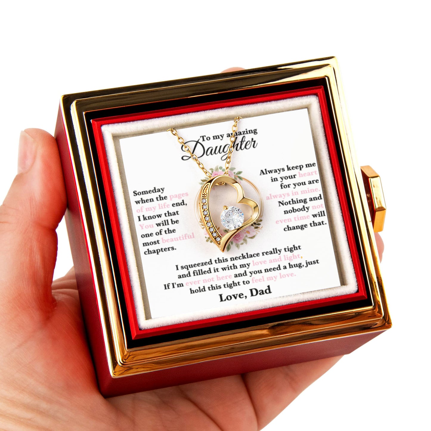 To My Daughter Necklace Rotating Rose  Box Gift Set