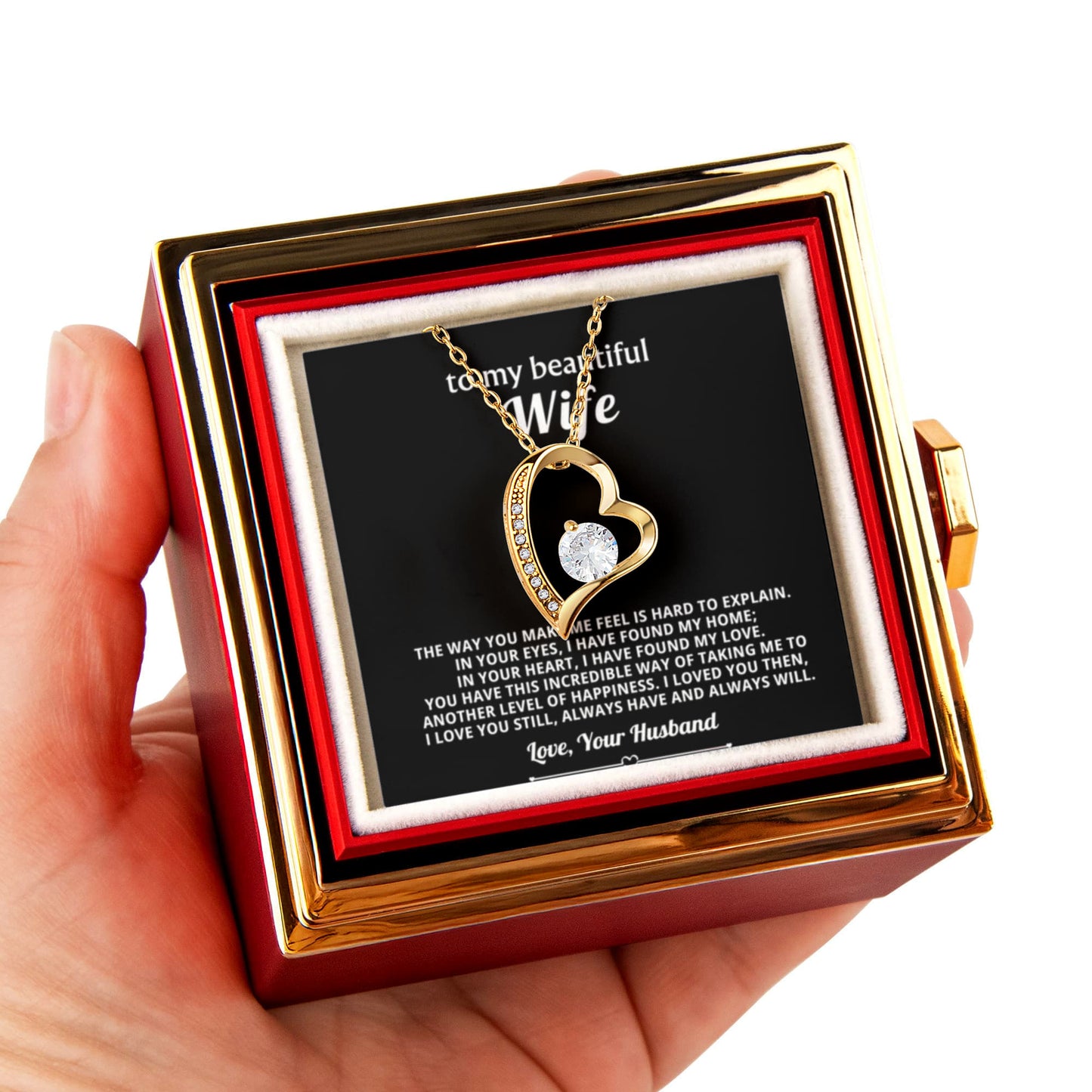 Wife Heart Necklace & Rose Gift Set