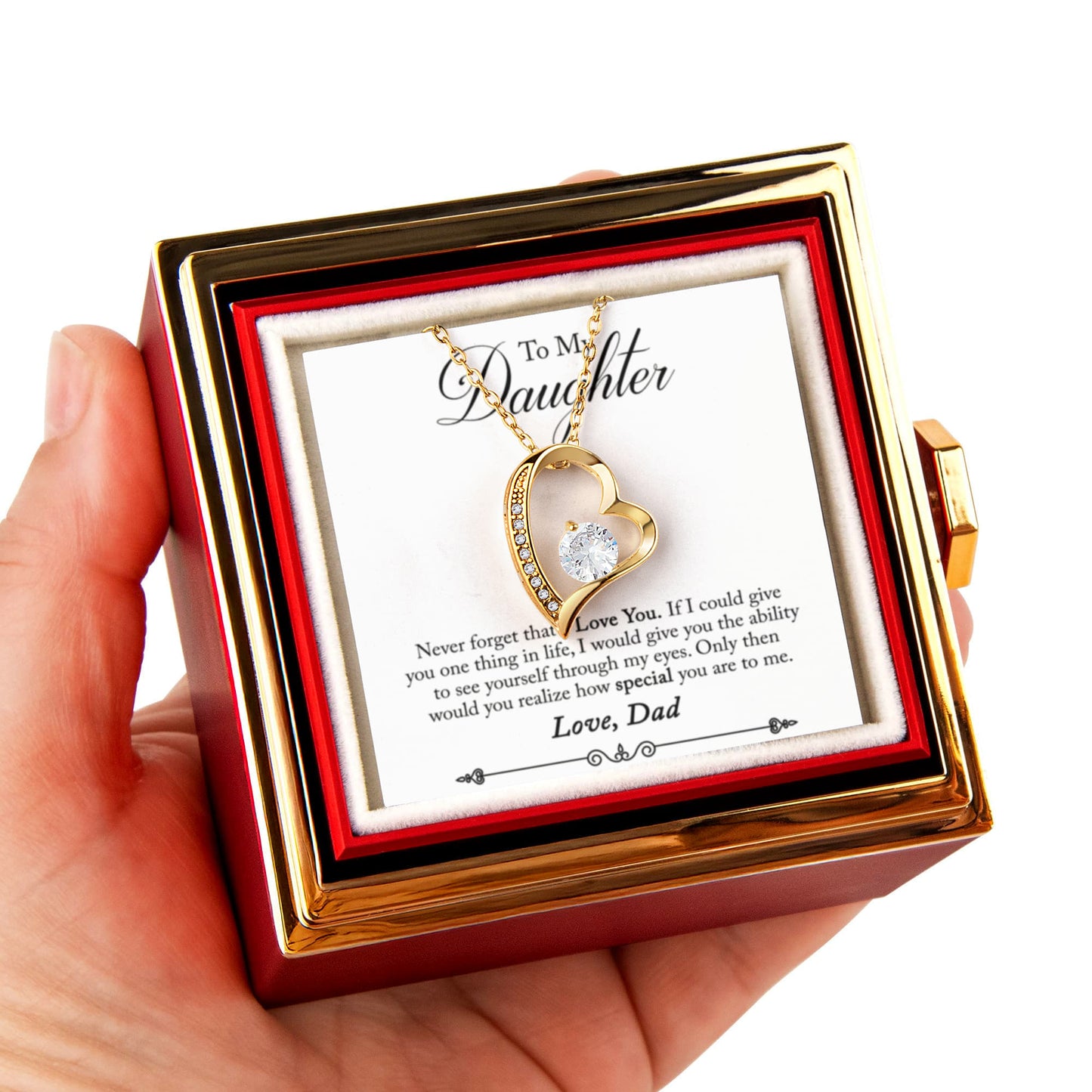 To My Daughter Necklace Rotating Rose  Box Gift Set