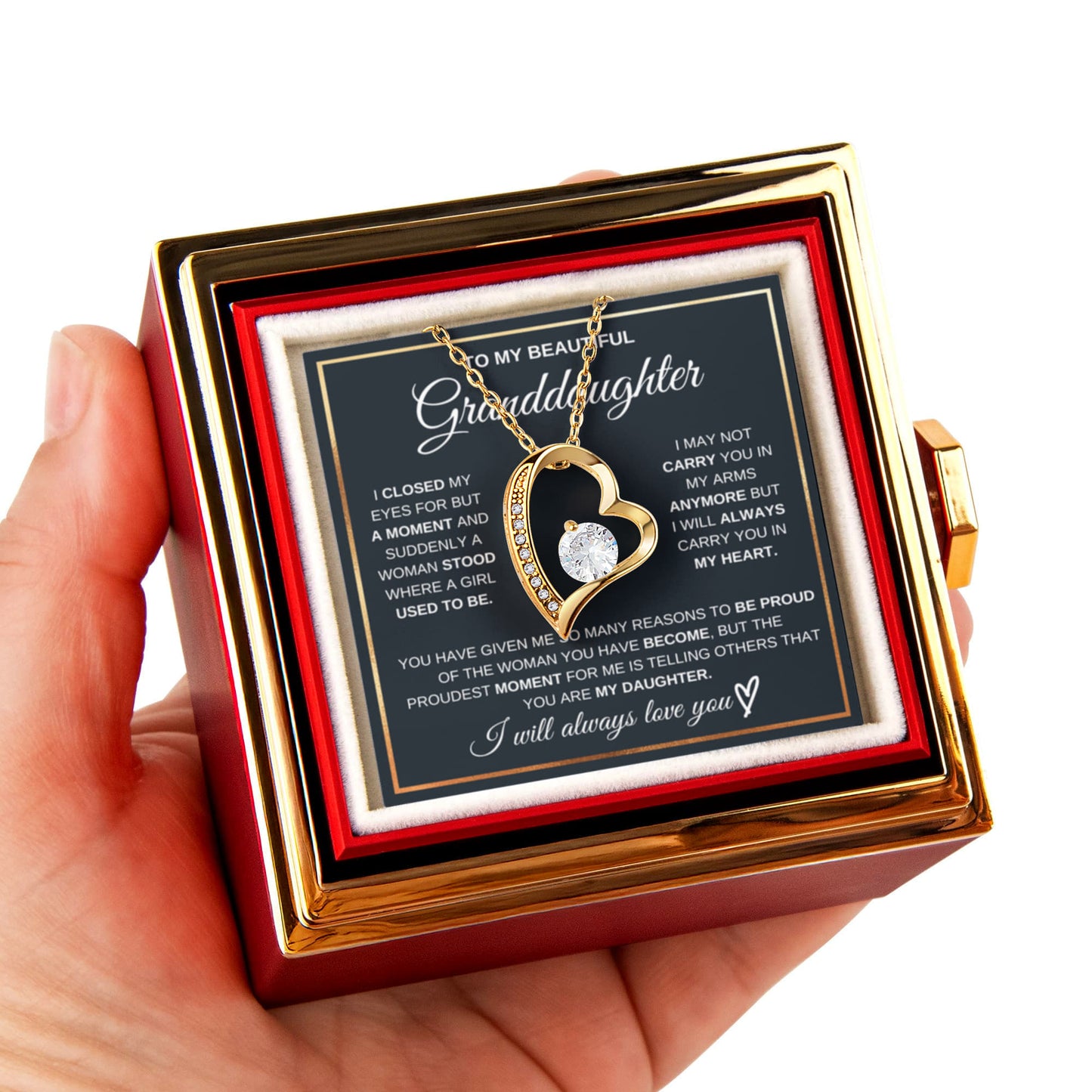 To My Granddaughter Necklace Rotating Rose  Box Gift Set