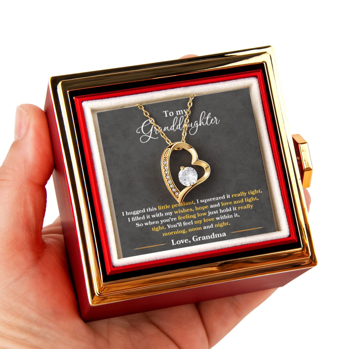 To My Granddaughter Necklace Rotating Rose  Box Gift Set