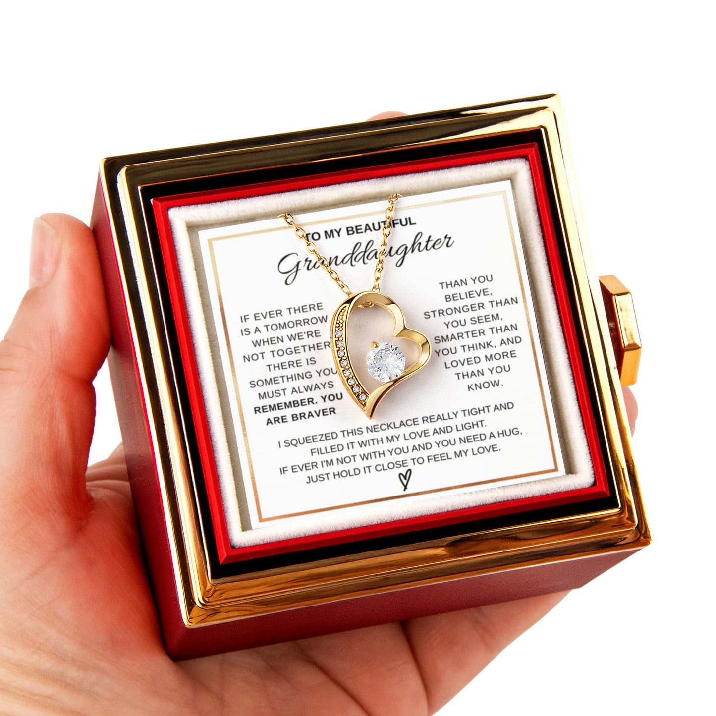To My Granddaughter Necklace Rotating Rose  Box Gift Set