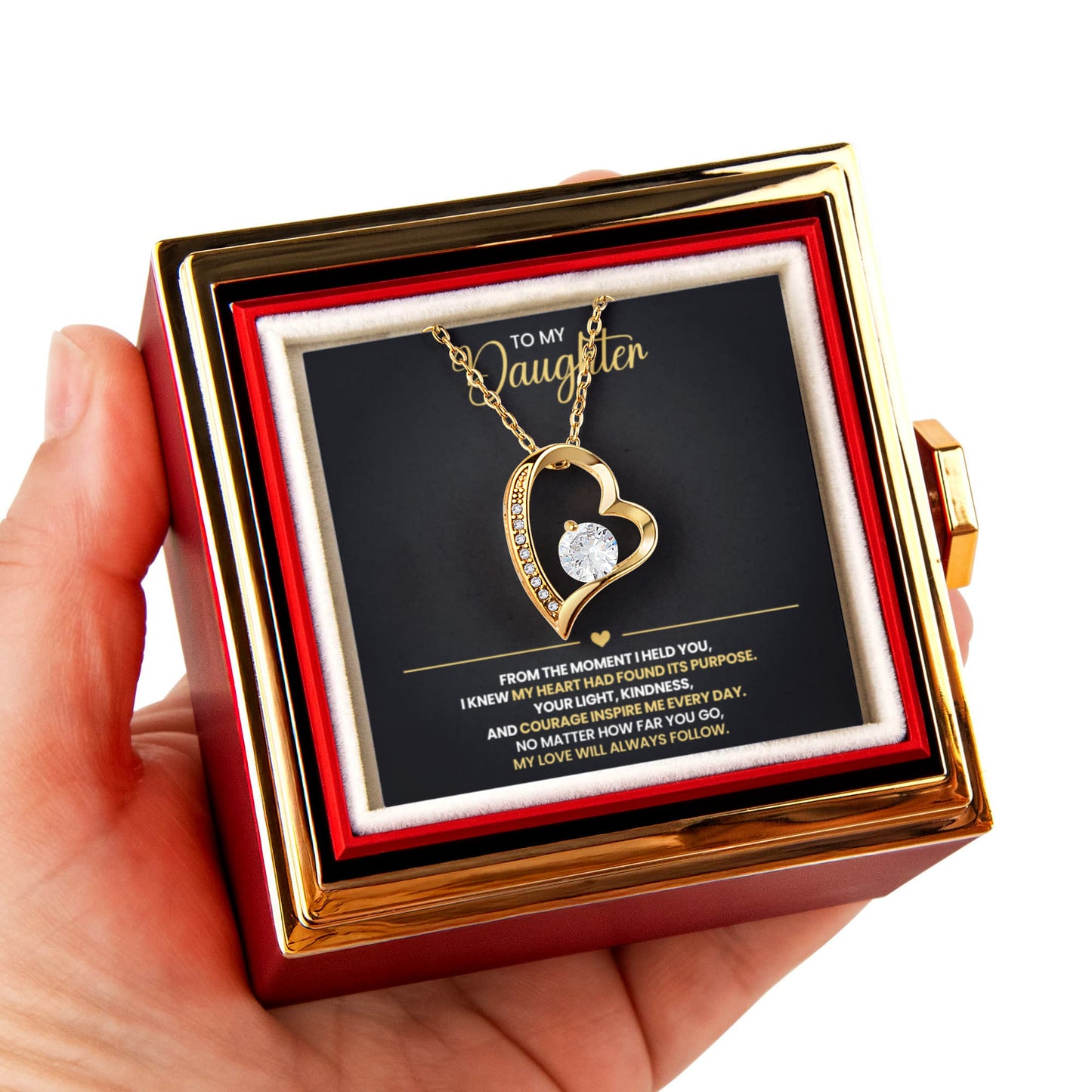 Daughter Heart Necklace and Preserved Rose Gift Set