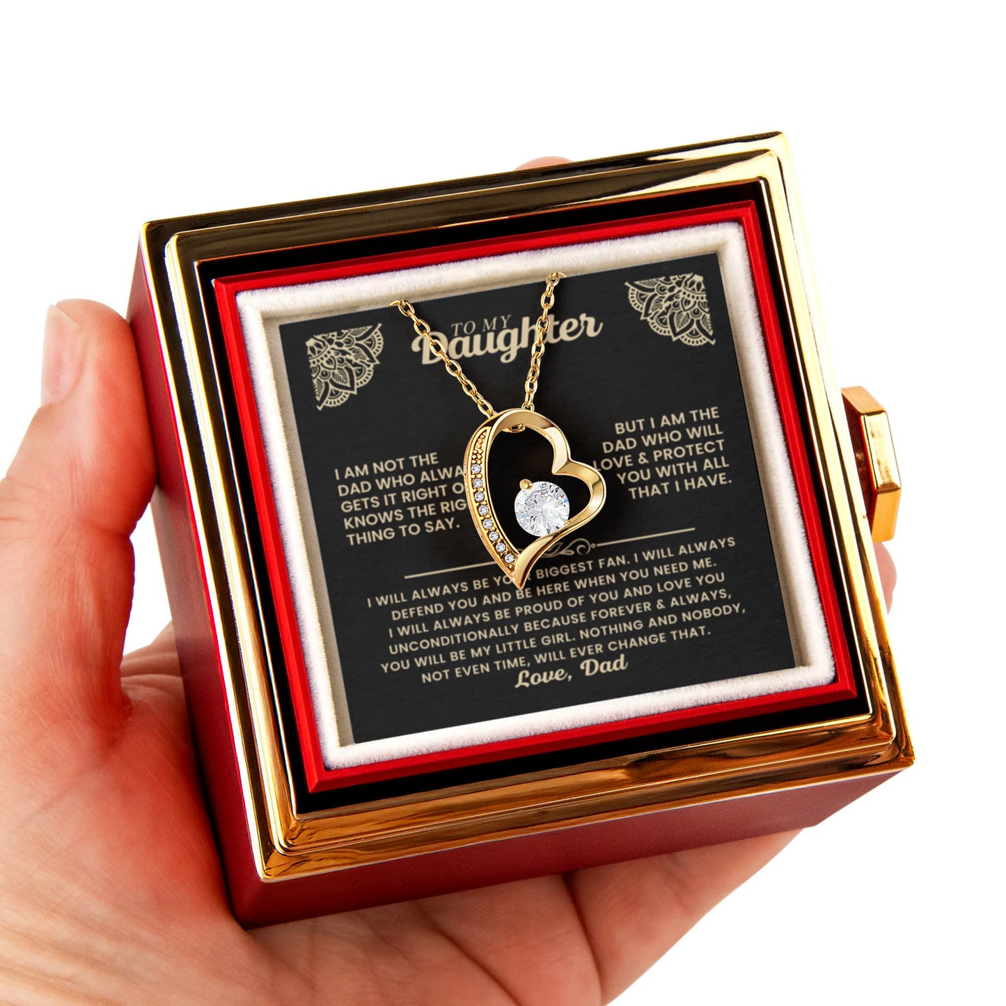 To My Daughter Necklace Rotating Rose  Box Gift Set