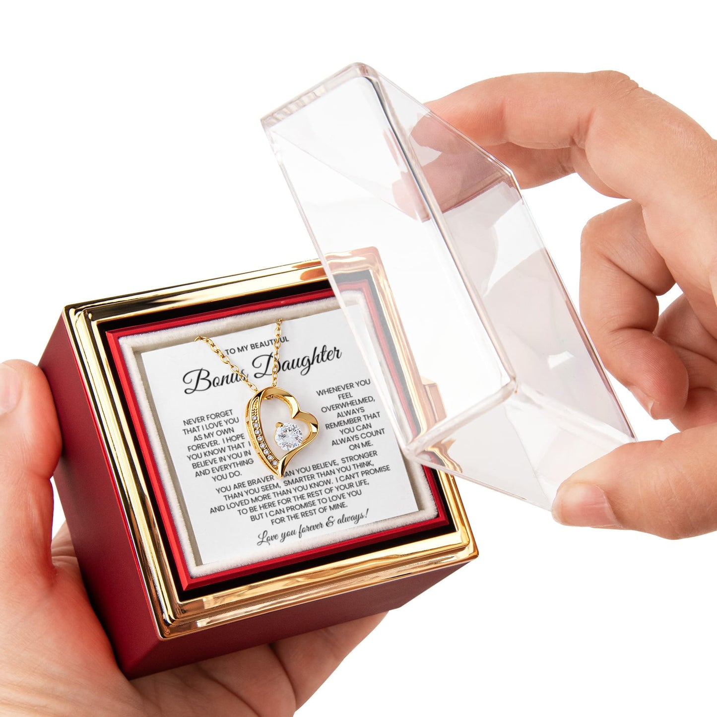 To My Bonus  Daughter Necklace Rotating Rose  Box Gift Set