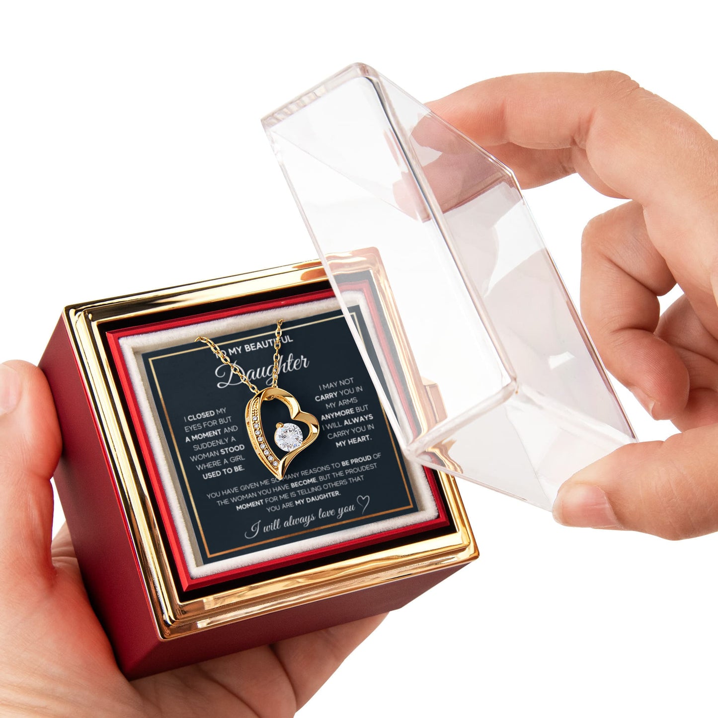 To My Daughter Necklace Rotating Rose  Box Gift Set