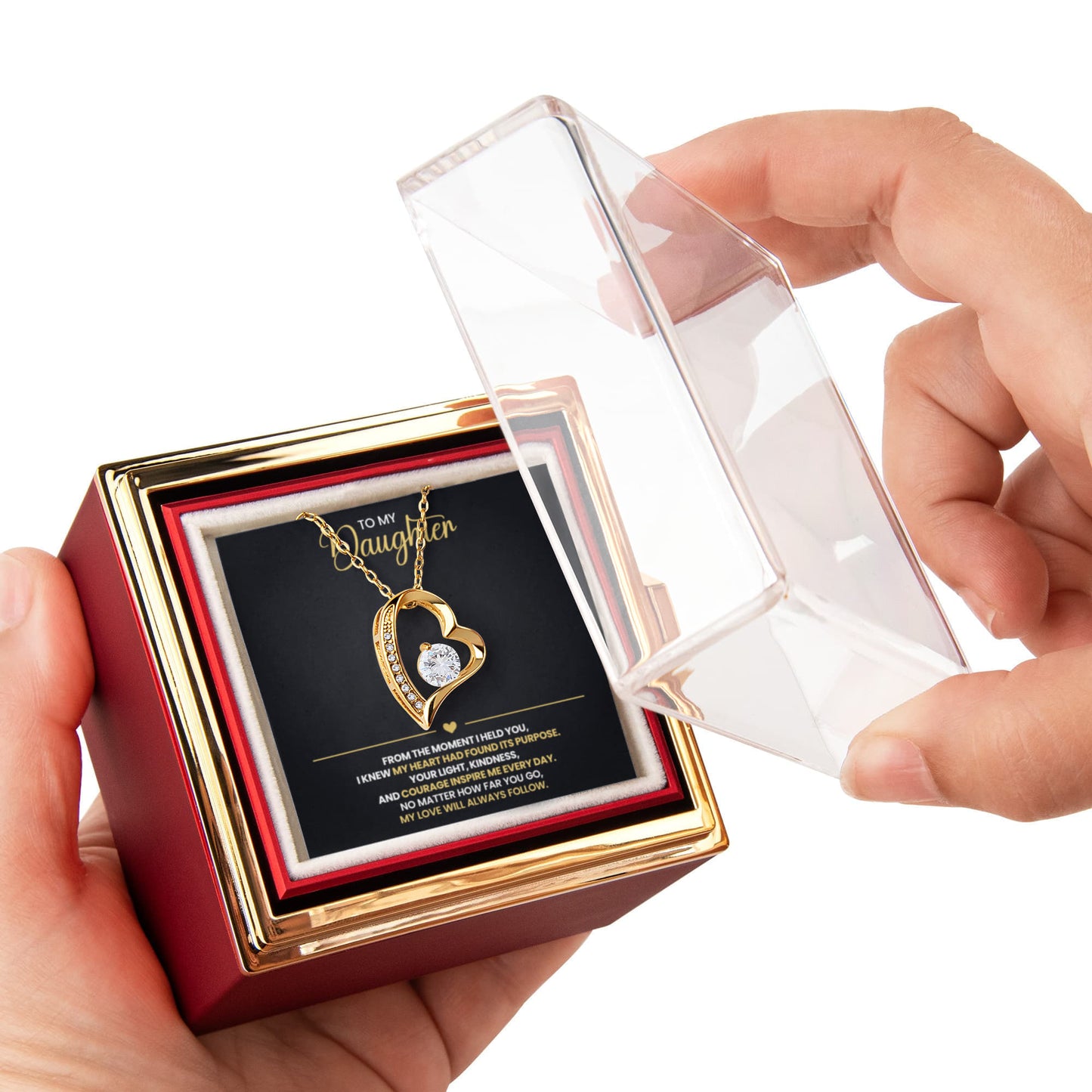 Daughter Heart Necklace and Preserved Rose Gift Set