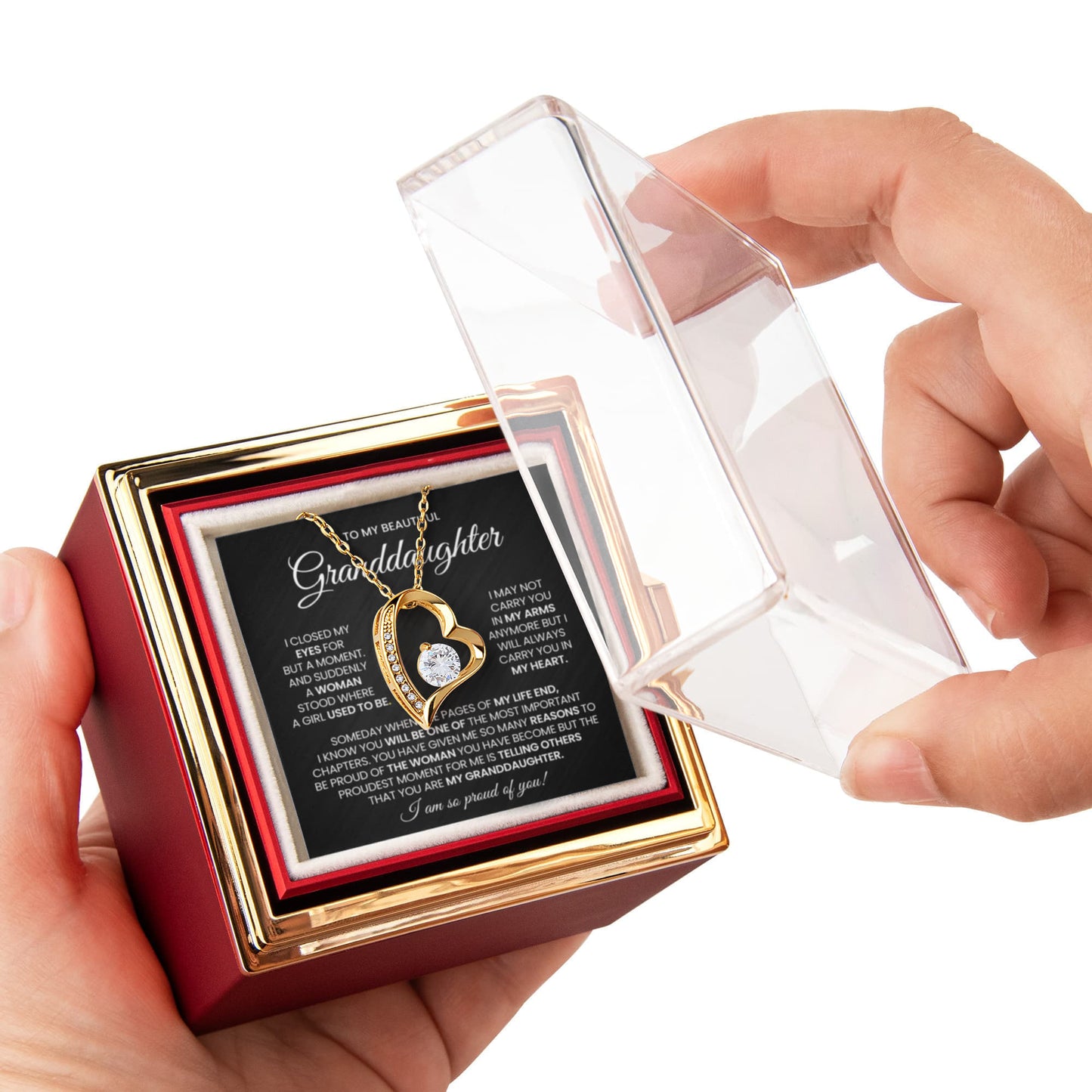 To My Granddaughter Necklace Rotating Rose  Box Gift Set