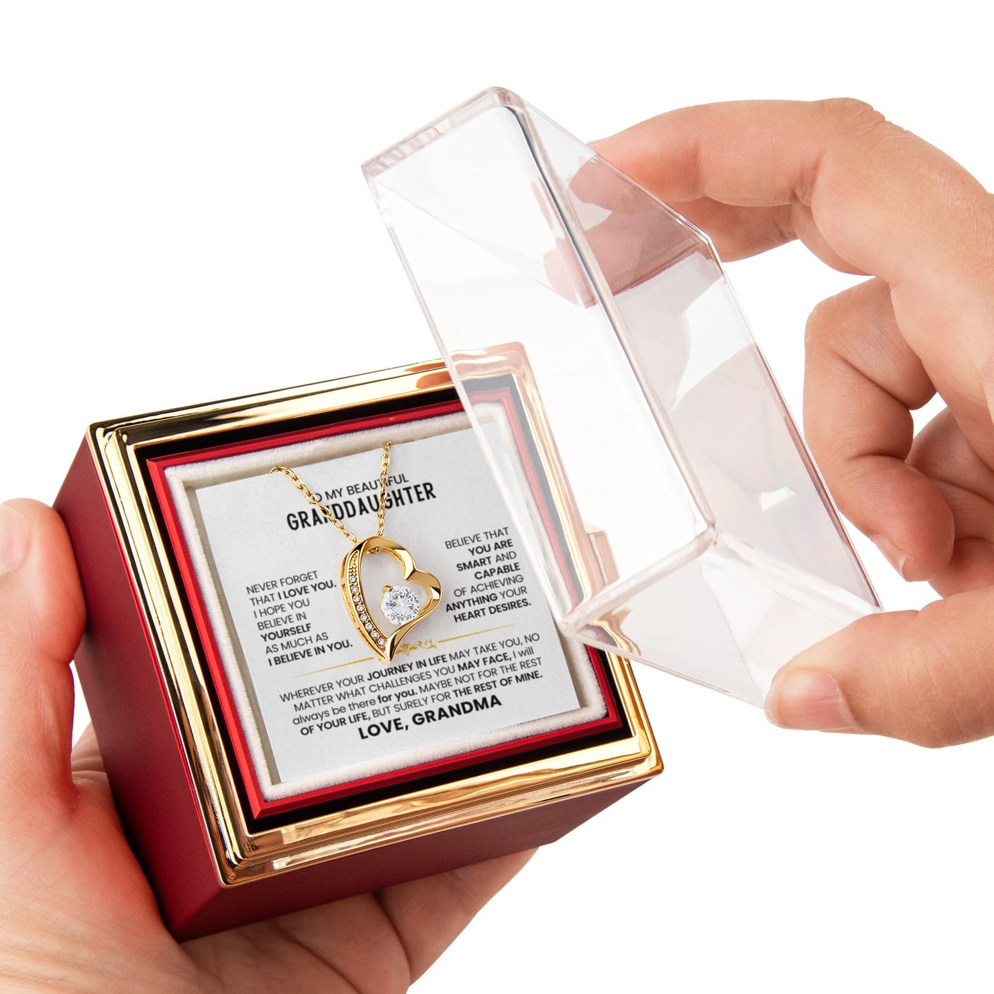 To My Granddaughter Necklace Rotating Rose  Box Gift Set