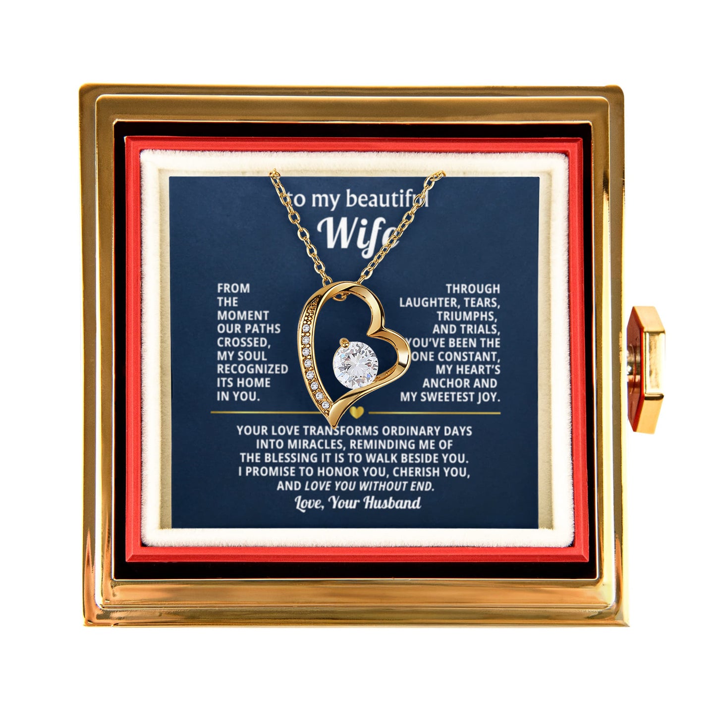 Wife Heart Necklace & Rose Gift Set