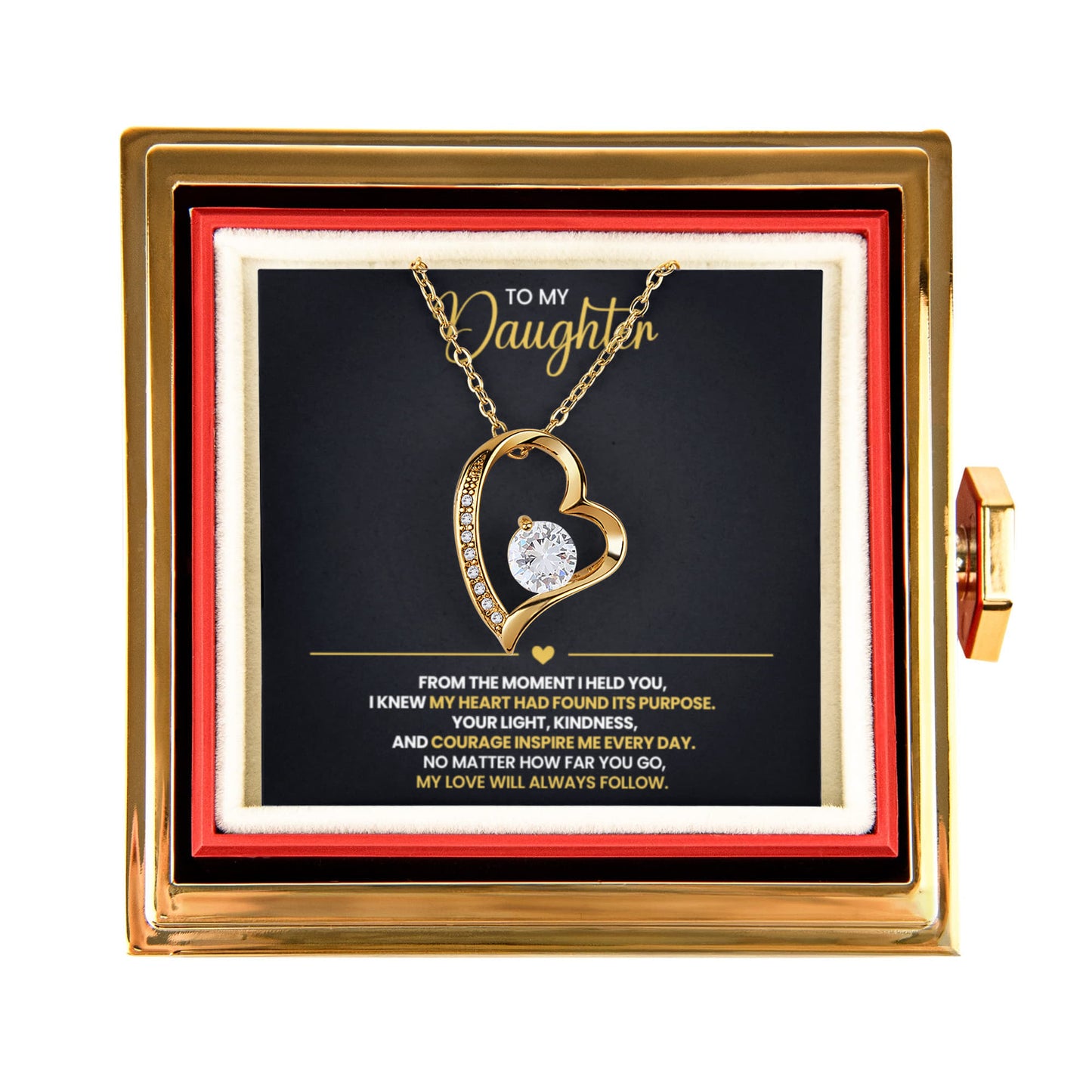 Daughter Heart Necklace and Preserved Rose Gift Set