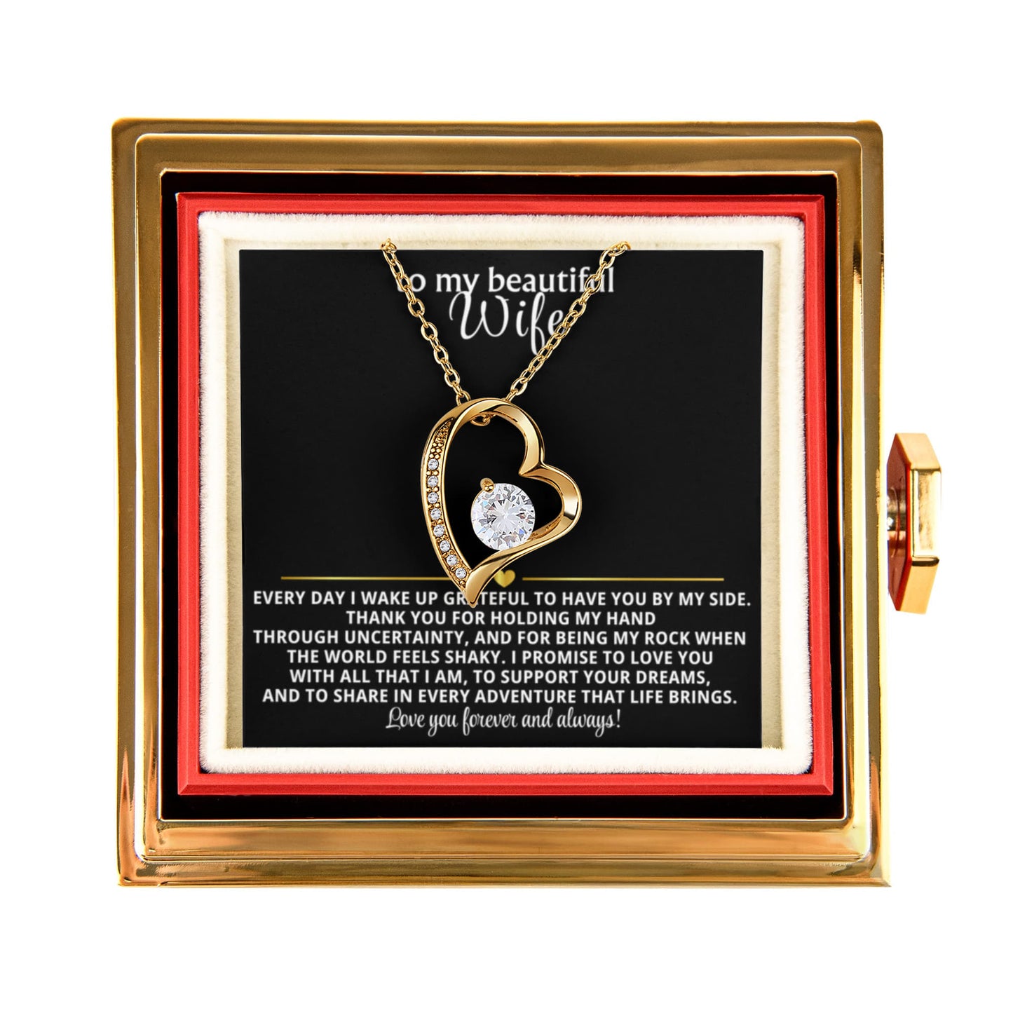 Wife Heart Necklace and Rose Gift Set