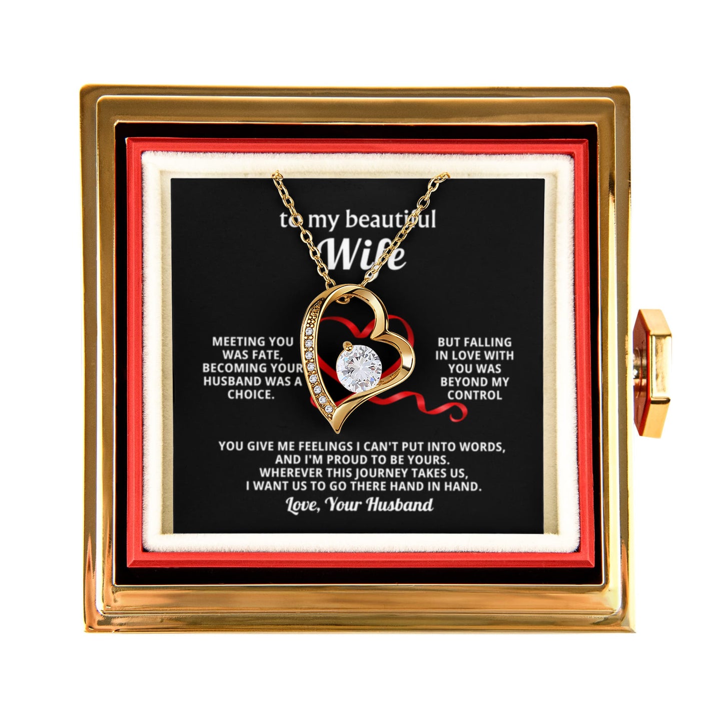 Wife Heart Necklace & Rose Gift Set