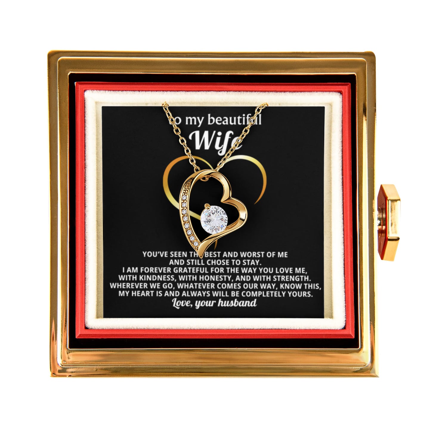 Wife Heart Necklace & Rose Gift Set
