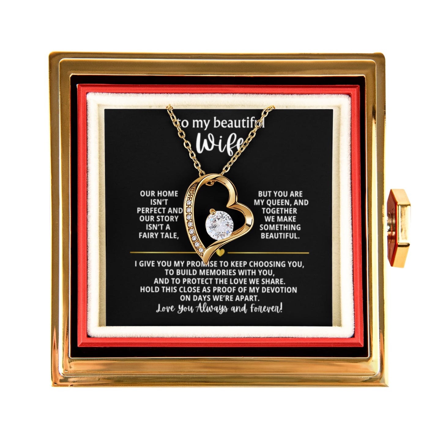 Wife Heart Necklace & Rose Gift Set