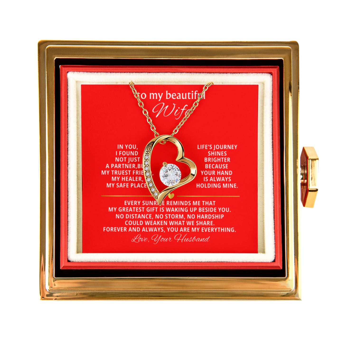 Wife Heart Necklace & Rose Gift Set