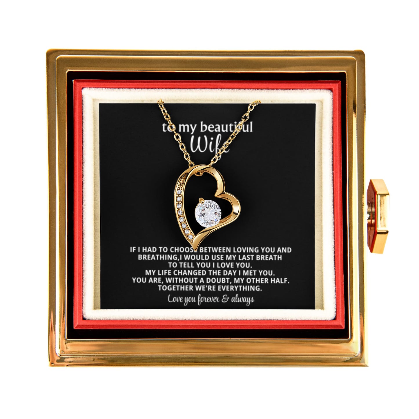 Wife Heart Necklace & Rose Gift Set