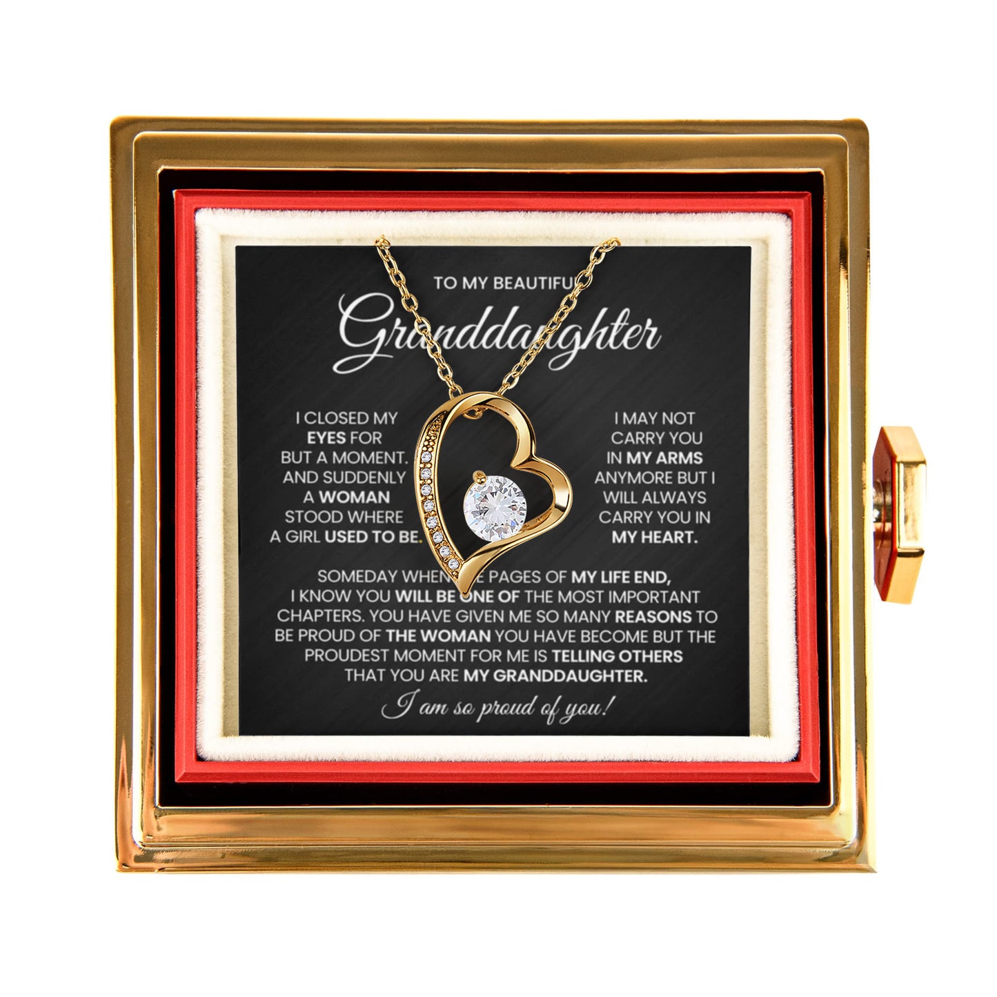 To My Granddaughter Necklace Rotating Rose  Box Gift Set