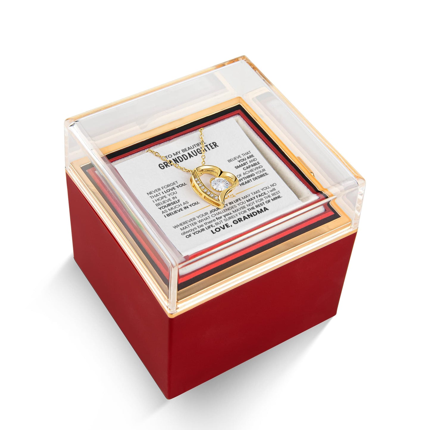 To My Granddaughter Necklace Rotating Rose  Box Gift Set