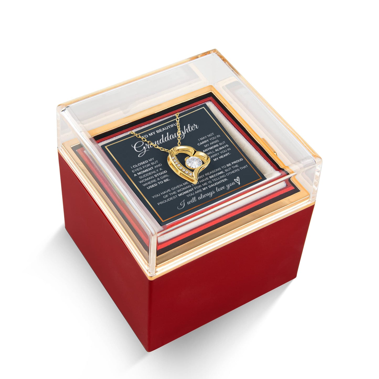 To My Granddaughter Necklace Rotating Rose  Box Gift Set