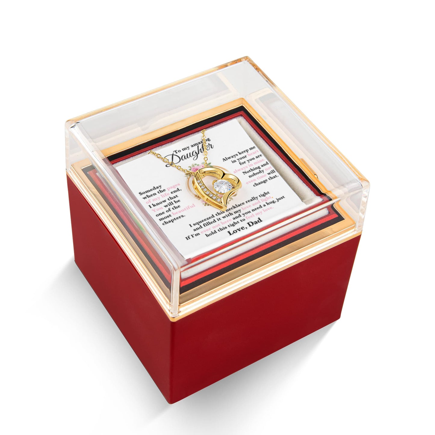 To My Daughter Necklace Rotating Rose  Box Gift Set