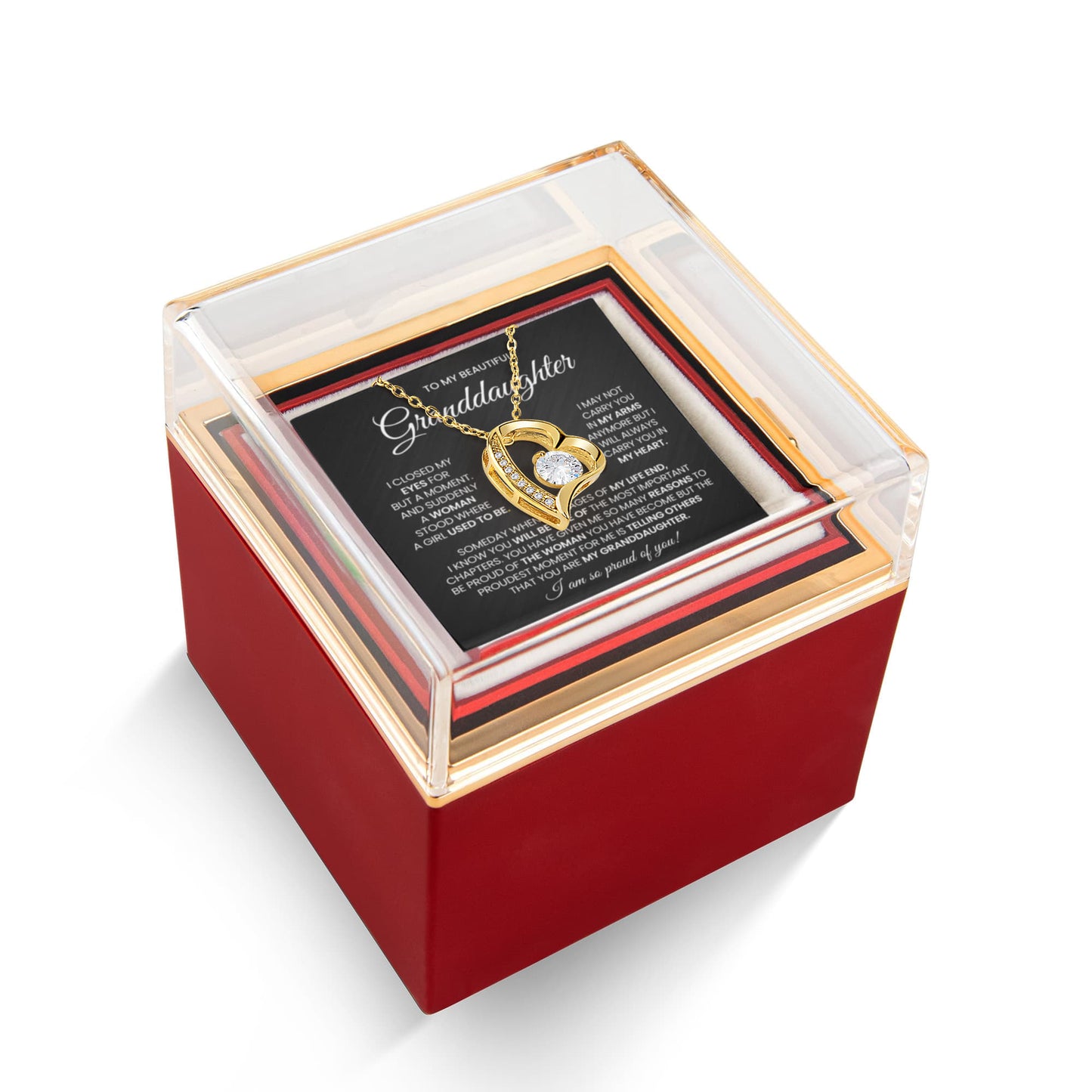 To My Granddaughter Necklace Rotating Rose  Box Gift Set