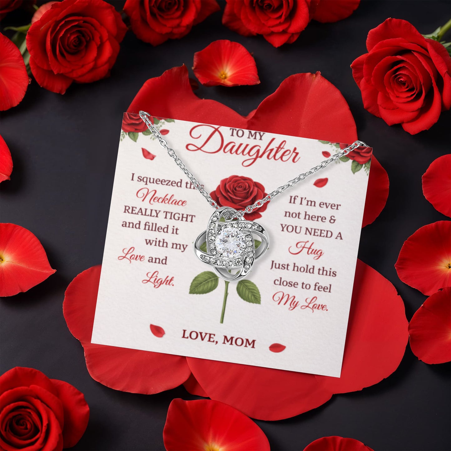Daughter Love Knot Necklace Rose Box Gift Set