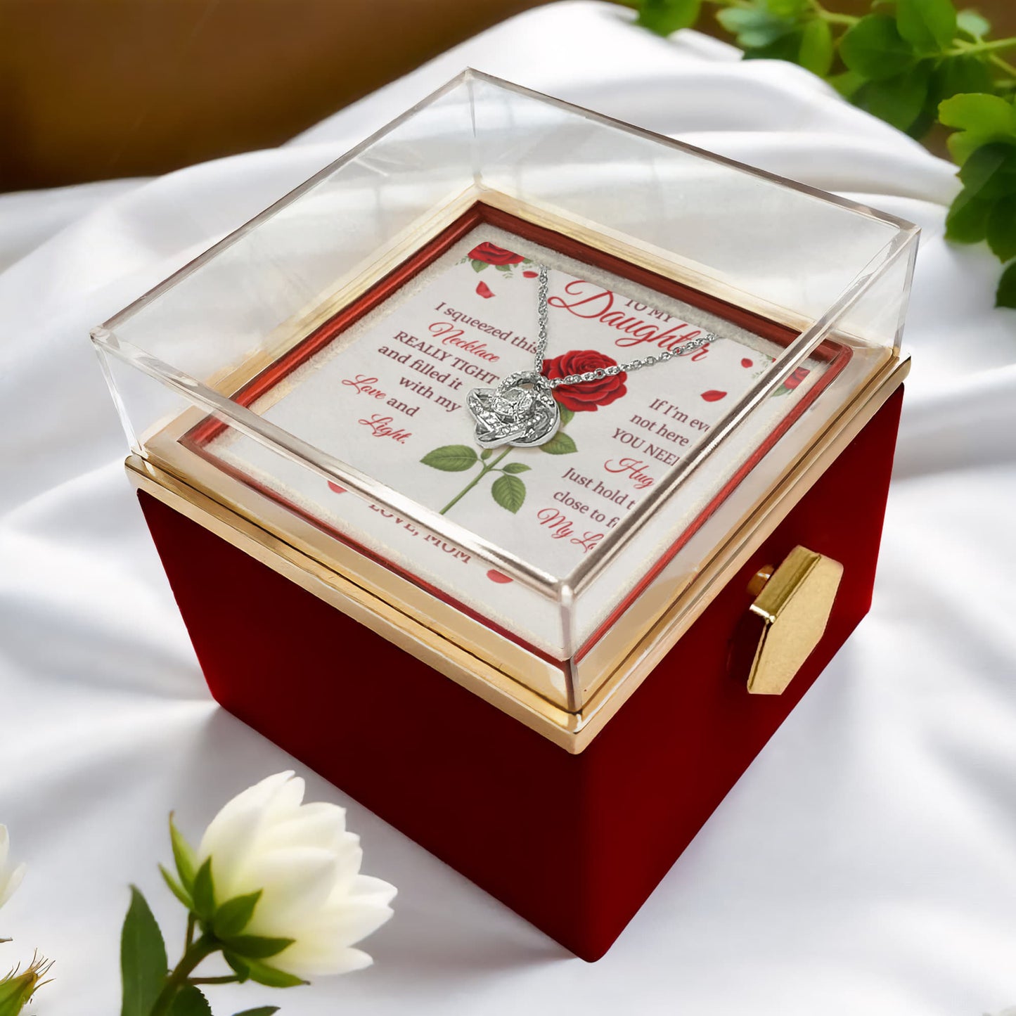 Daughter Love Knot Necklace Rose Box Gift Set