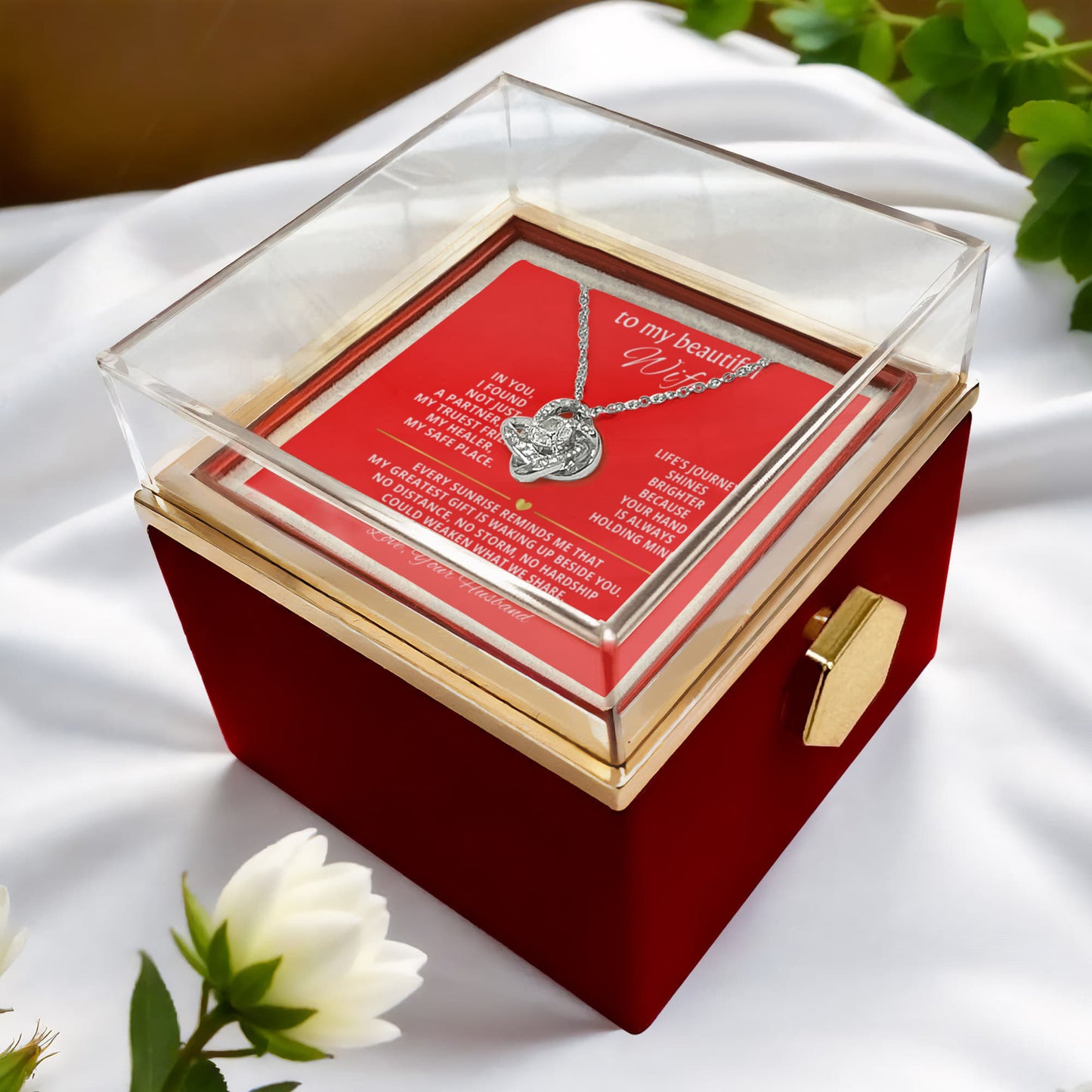 To My Wife Necklace & Rotating Rose Gift Box Set