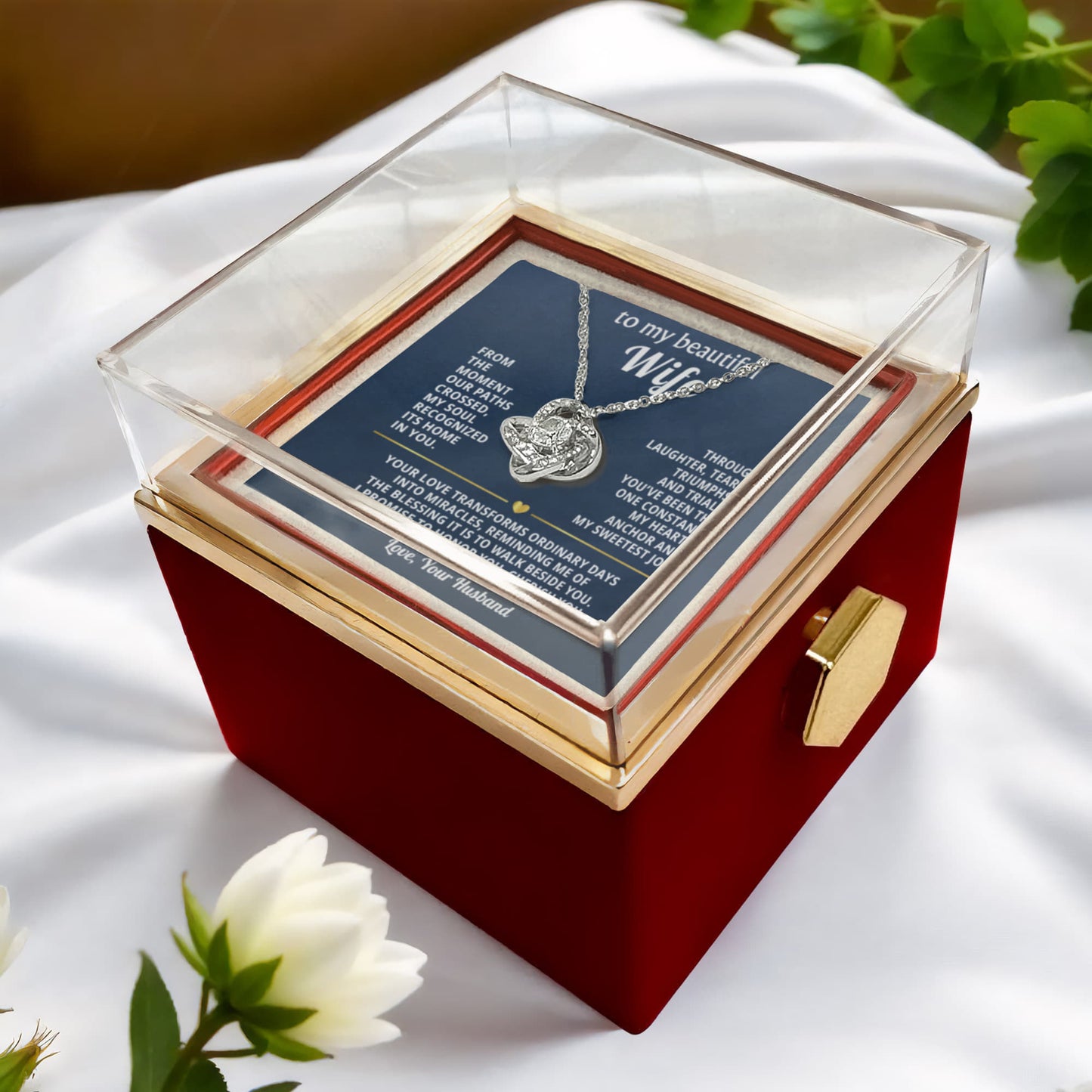 To My Wife Necklace & Rotating Rose Gift Box Set