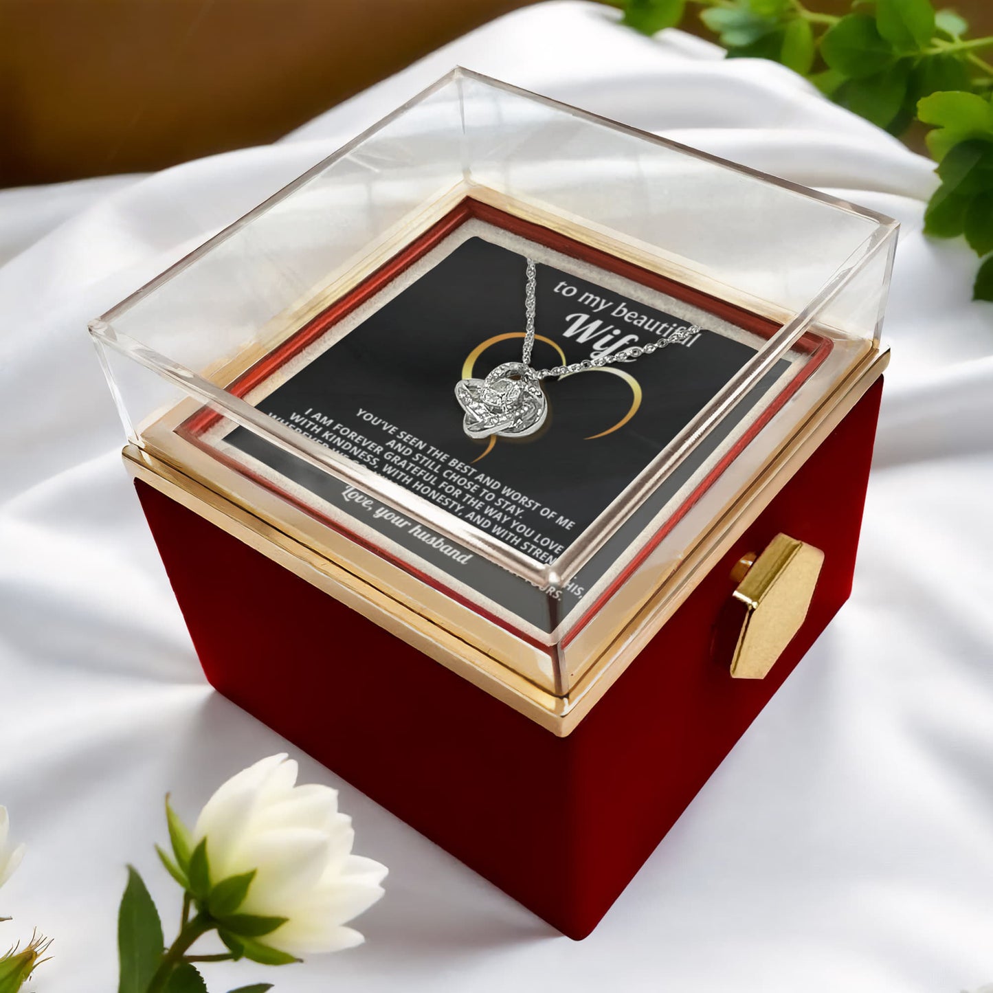 To My Wife Necklace & Rotating Rose Gift Box Set