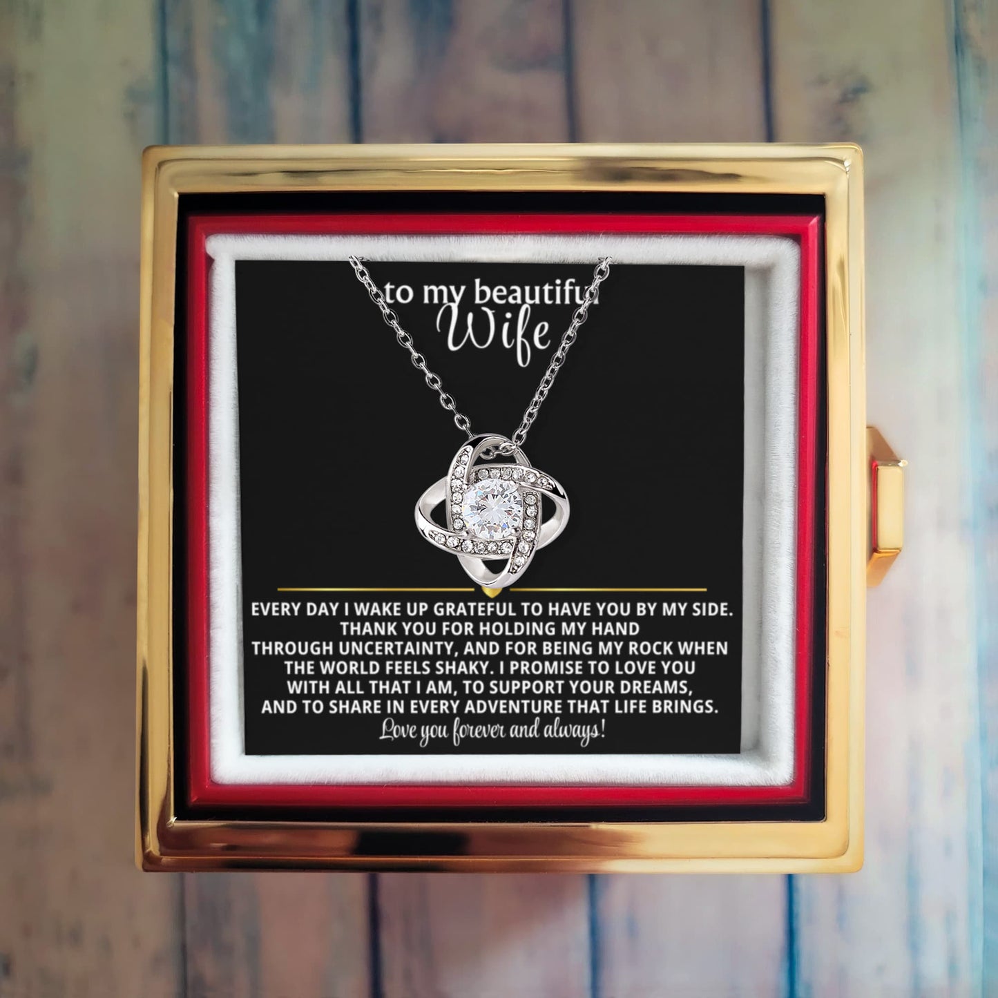 To My Wife Love Knot Necklace Rotating Rose Gift Box Set