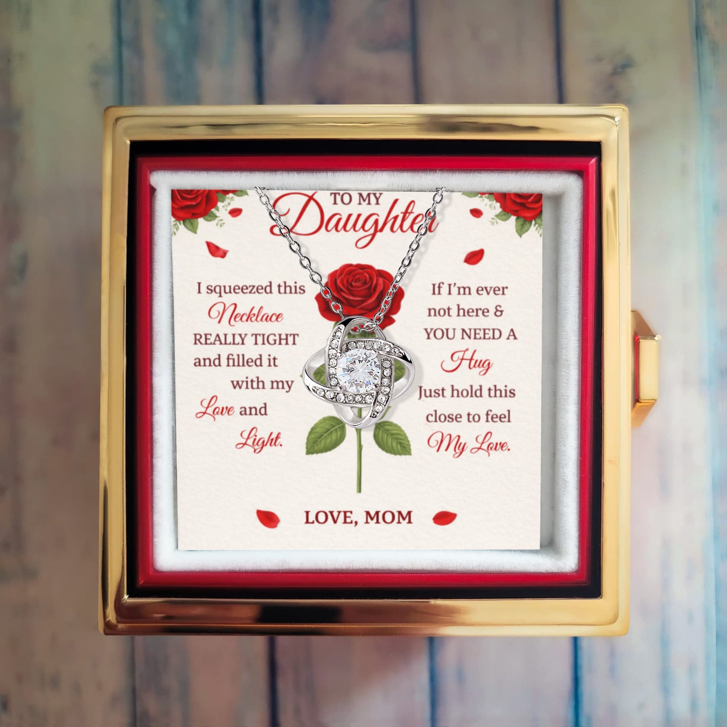 Daughter Love Knot Necklace Rose Box Gift Set