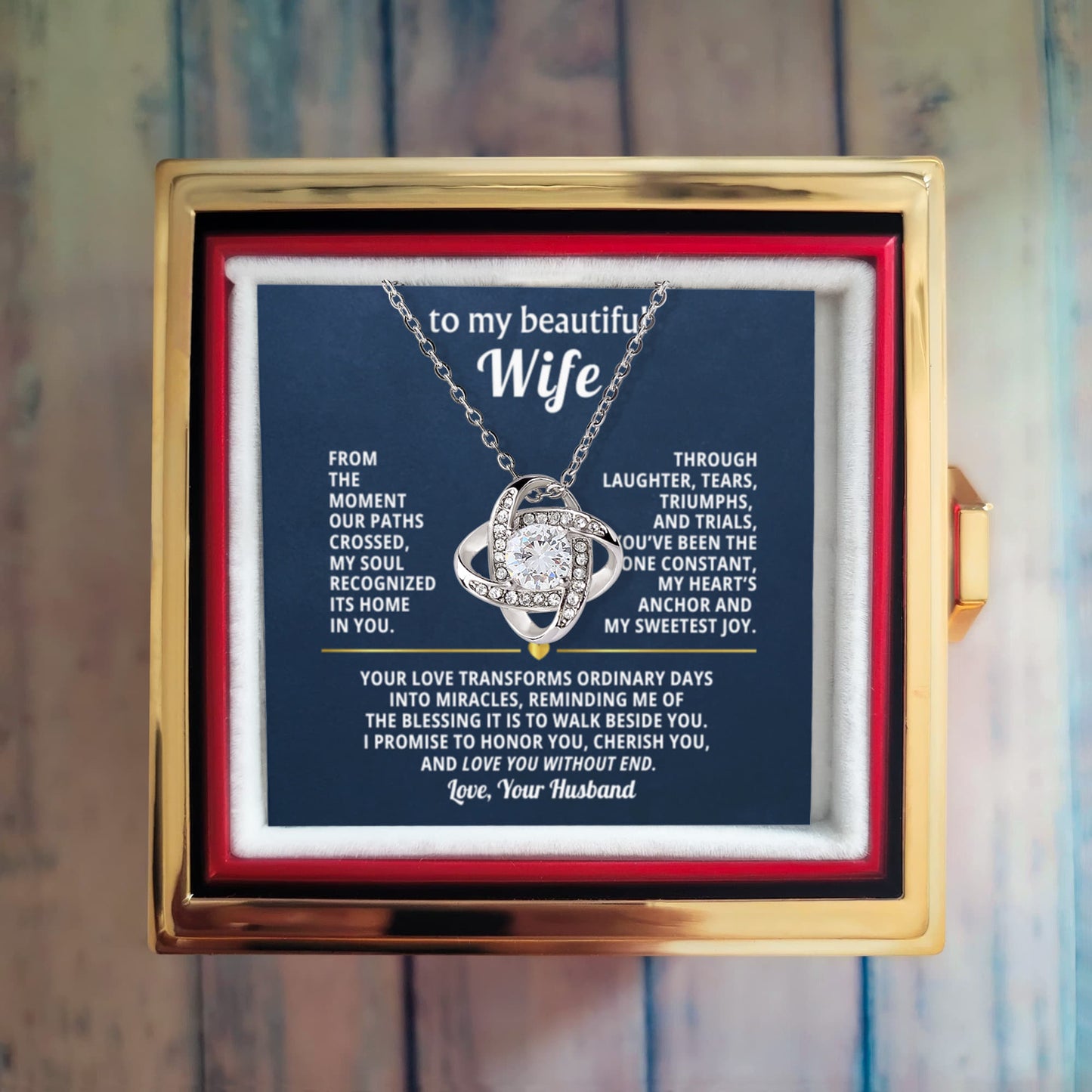 To My Wife Necklace & Rotating Rose Gift Box Set