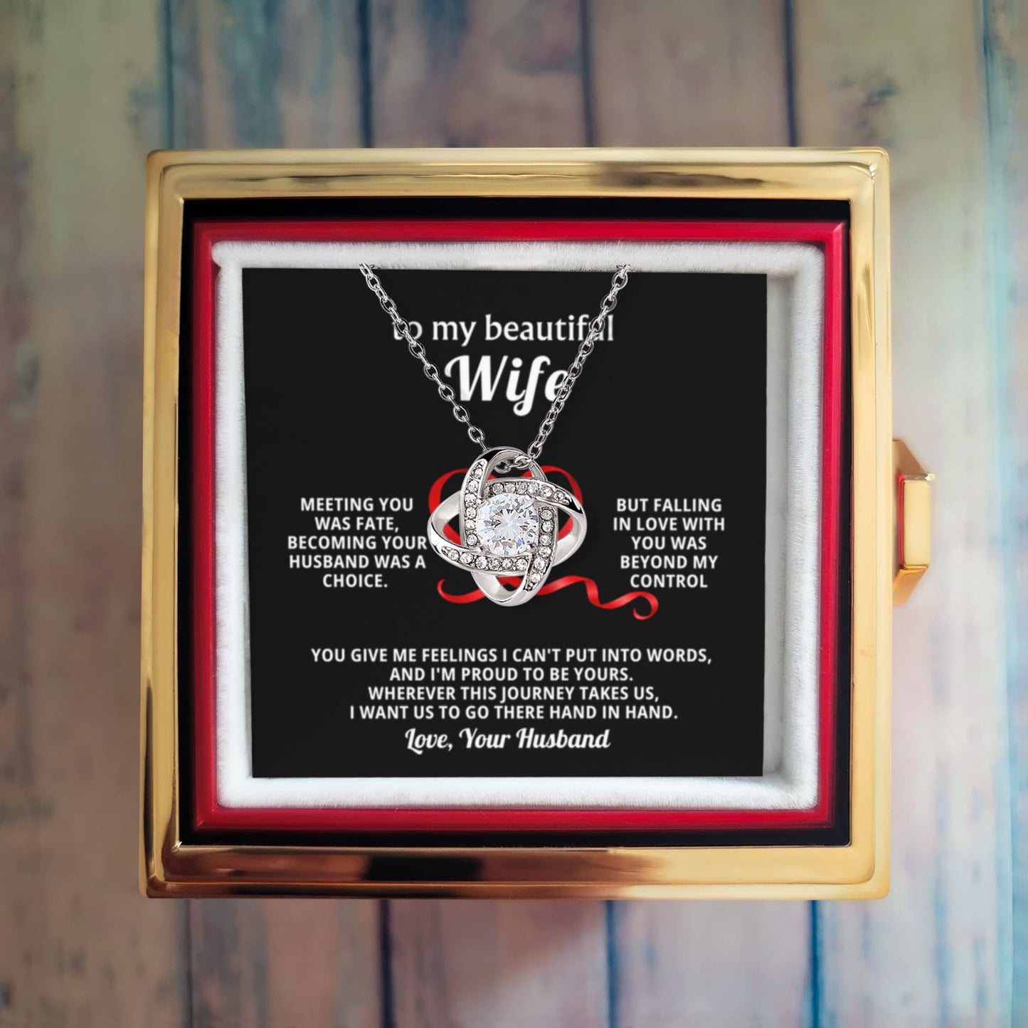 To My Wife Necklace & Rotating Rose Gift Box Set