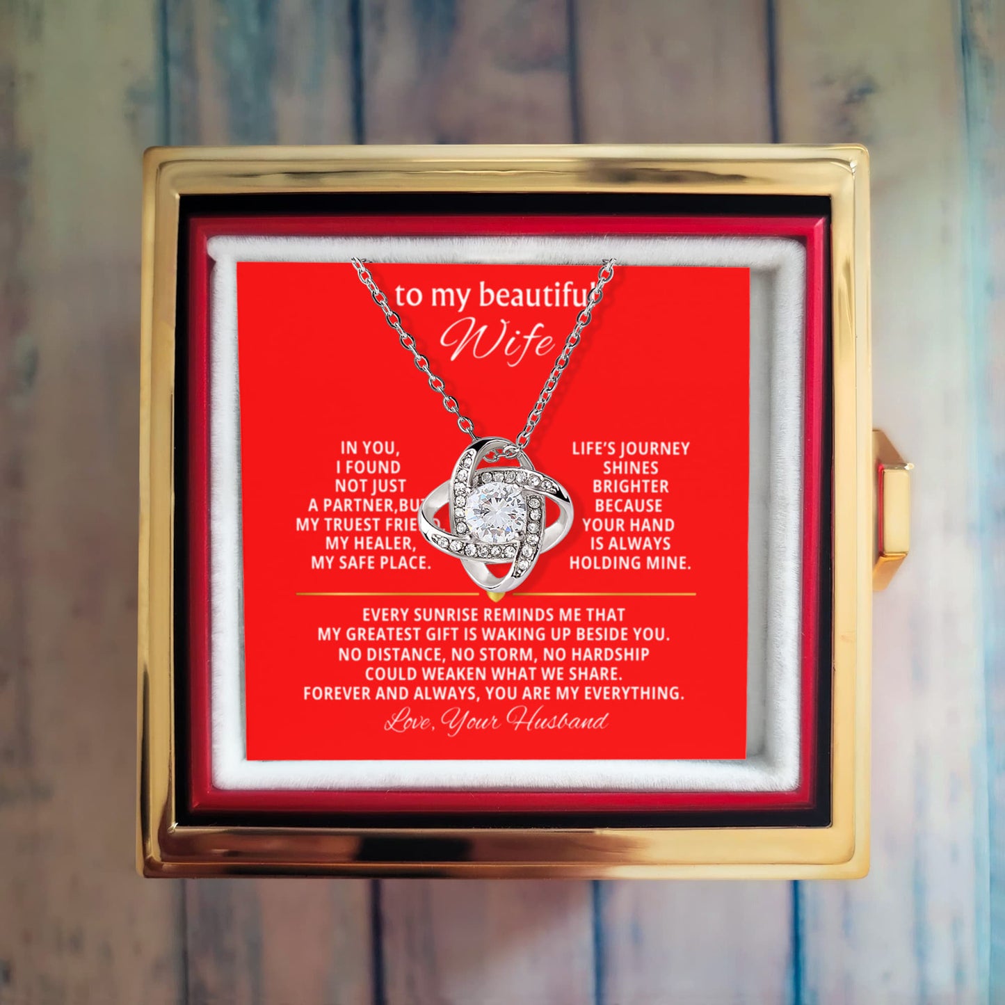 To My Wife Necklace & Rotating Rose Gift Box Set