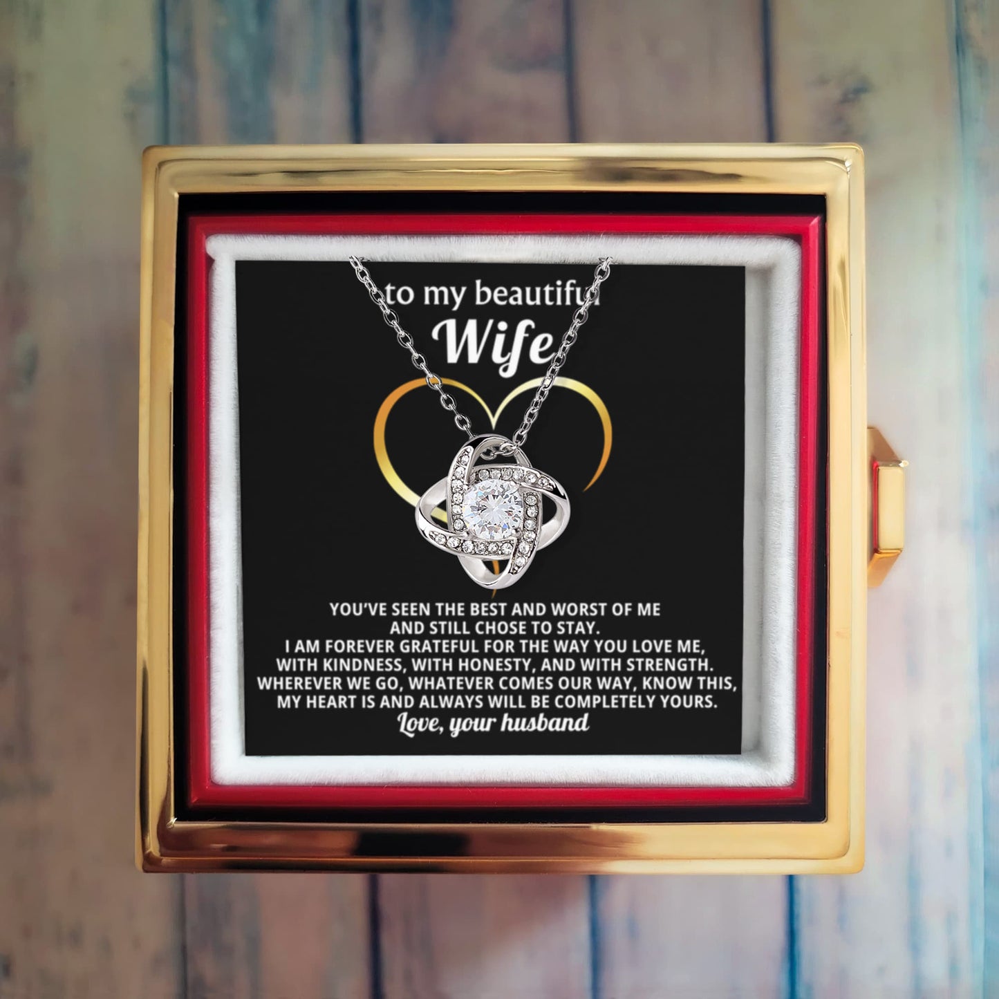 To My Wife Necklace & Rotating Rose Gift Box Set