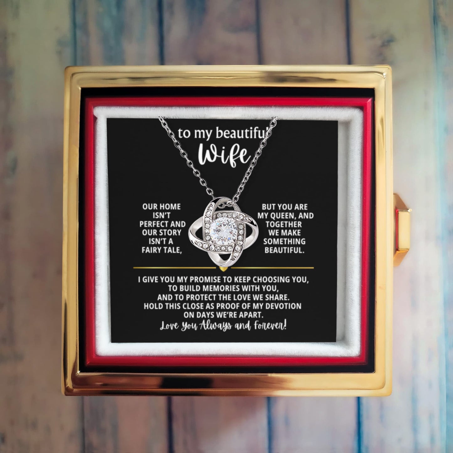 To My Wife Necklace & Rotating Rose Gift Box Set