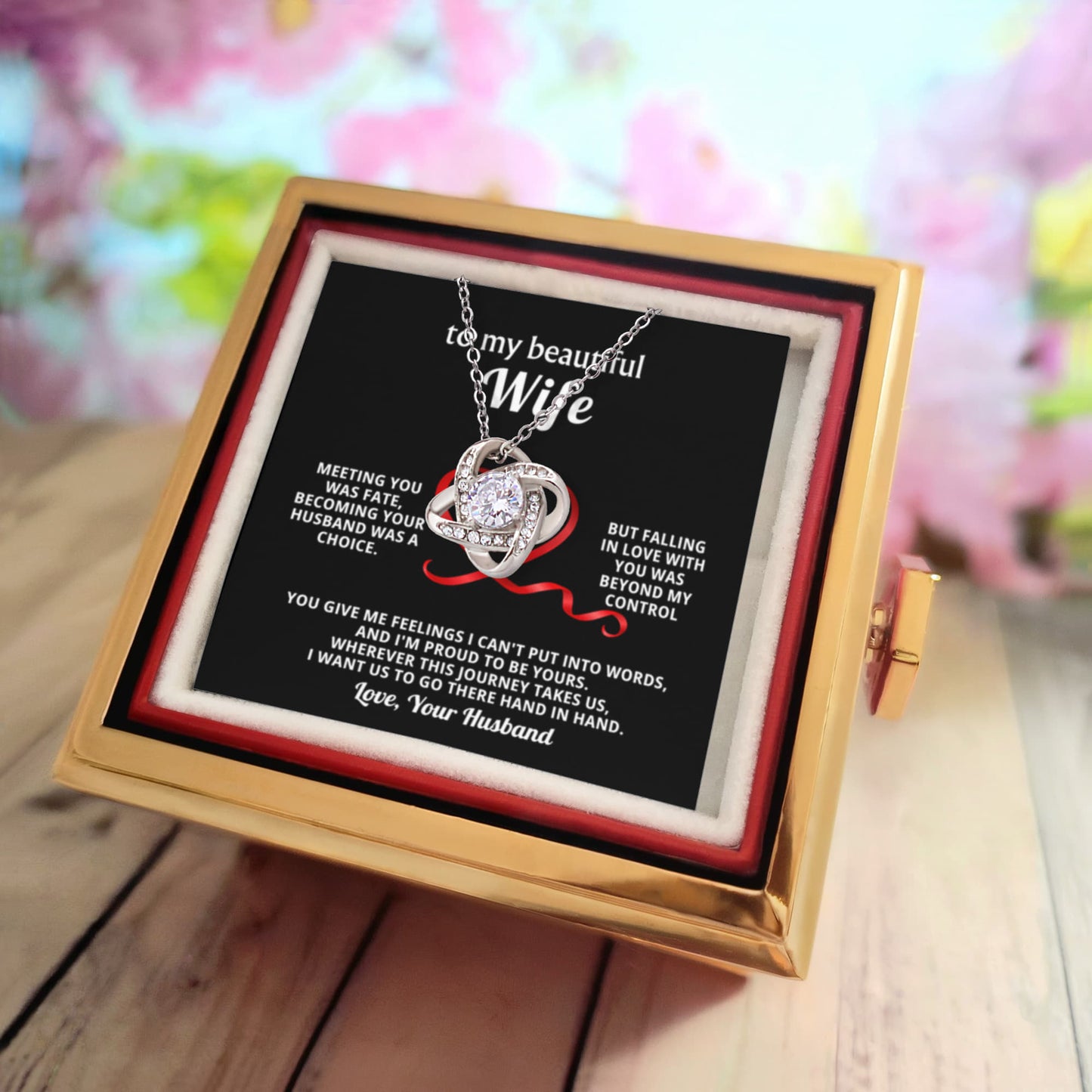 To My Wife Necklace & Rotating Rose Gift Box Set