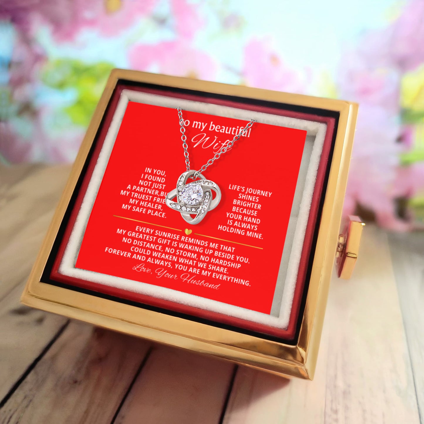 To My Wife Necklace & Rotating Rose Gift Box Set