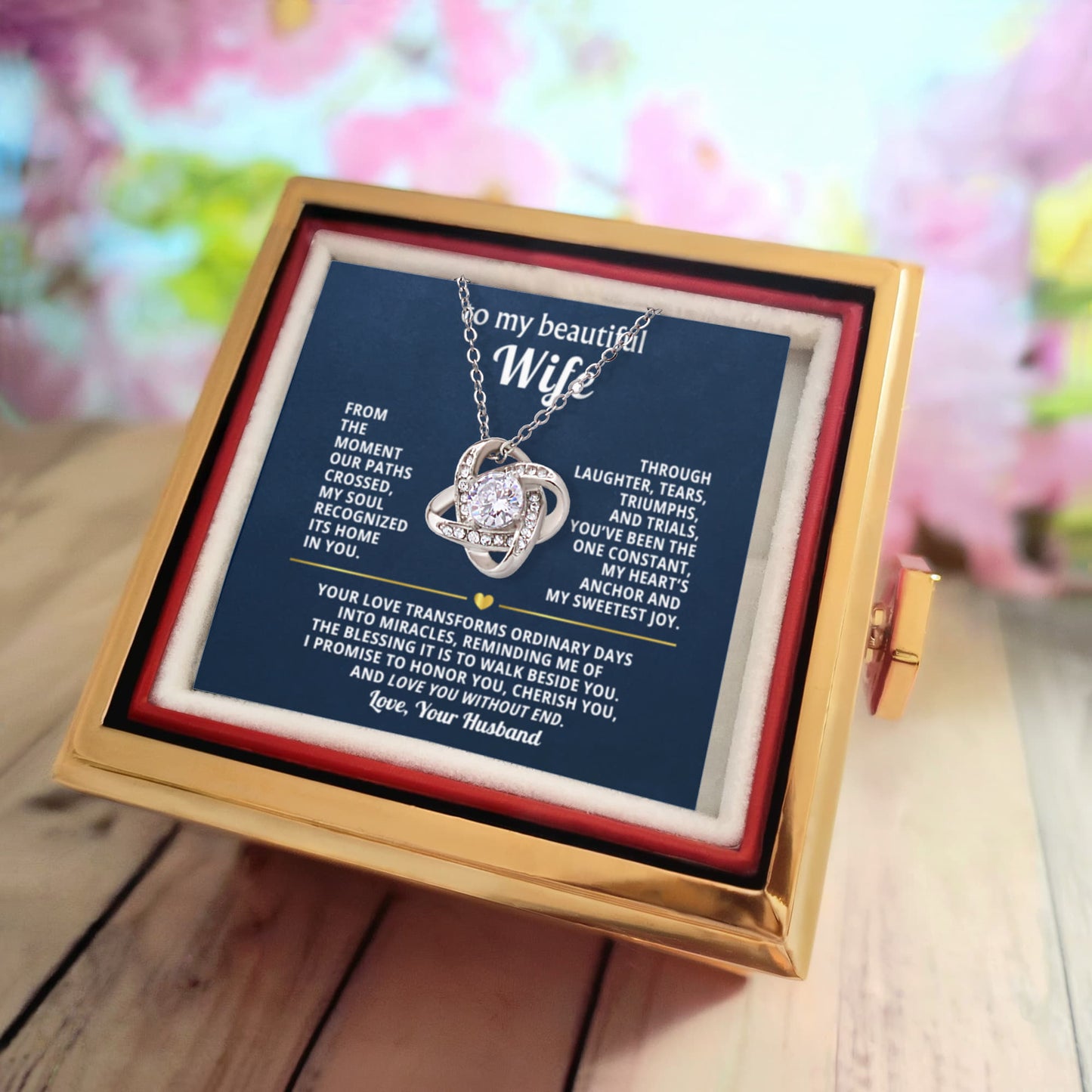 To My Wife Necklace & Rotating Rose Gift Box Set