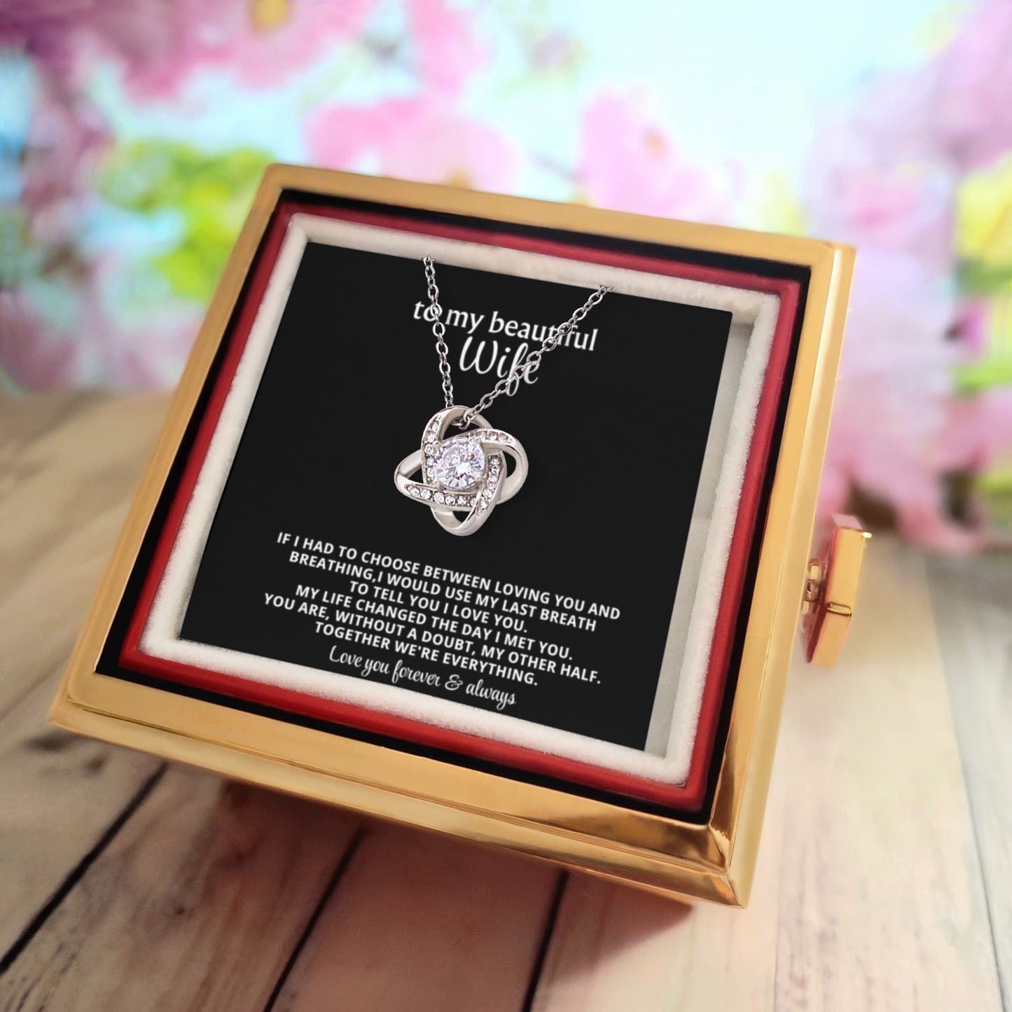 To My Wife Necklace & Rotating Rose Gift Box Set