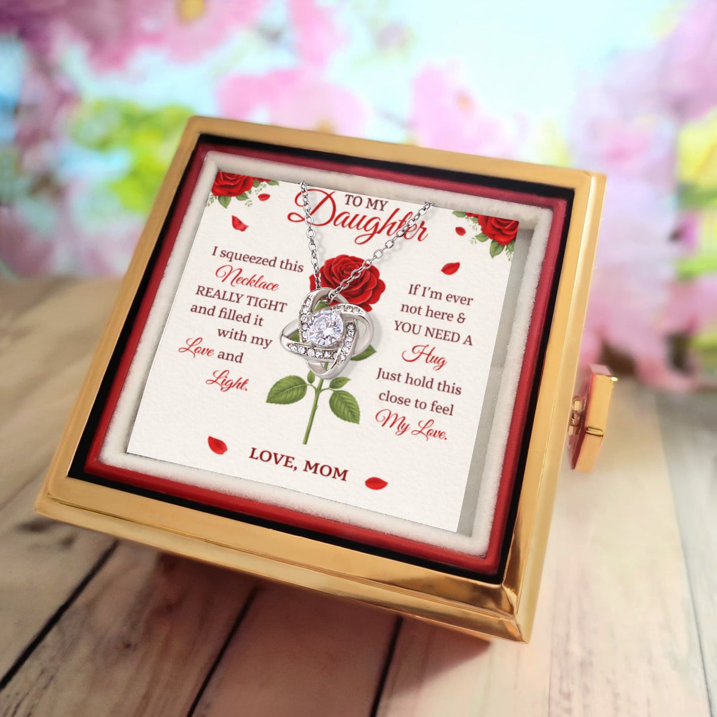 Daughter Love Knot Necklace Rose Box Gift Set