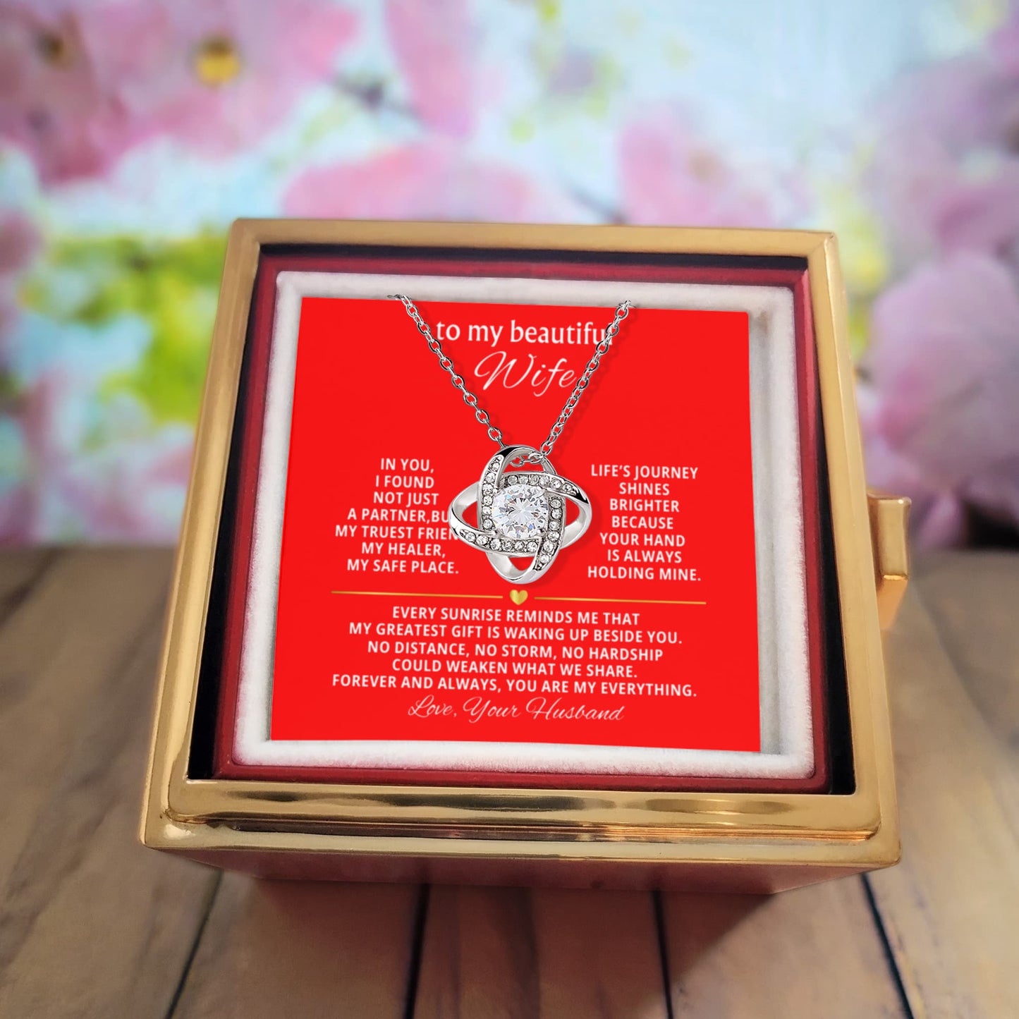 To My Wife Necklace & Rotating Rose Gift Box Set